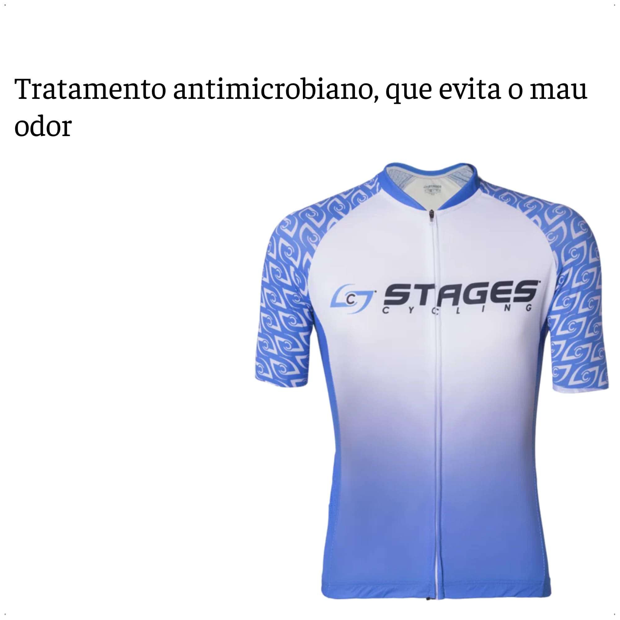 Camisa Ciclismo Masculina P Zíper Bolso Traseiro Azul e Branco Corrida Academia UV50+ Atrio VB041