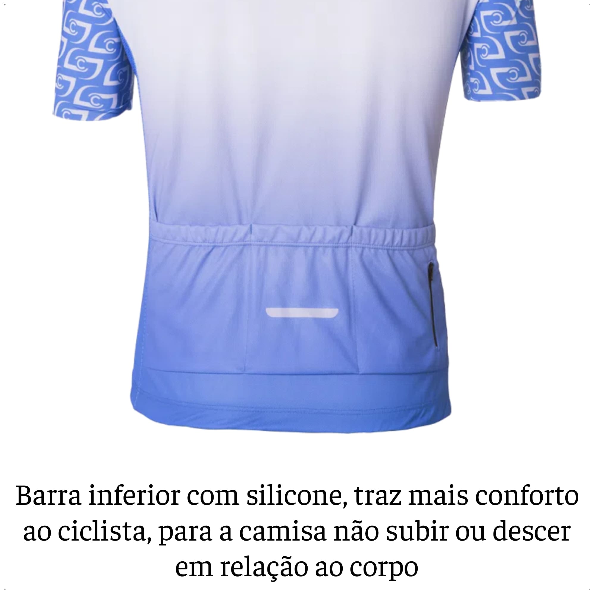 Camisa Ciclismo Masculina P Zíper Bolso Traseiro Azul e Branco Corrida Academia UV50+ Atrio VB041