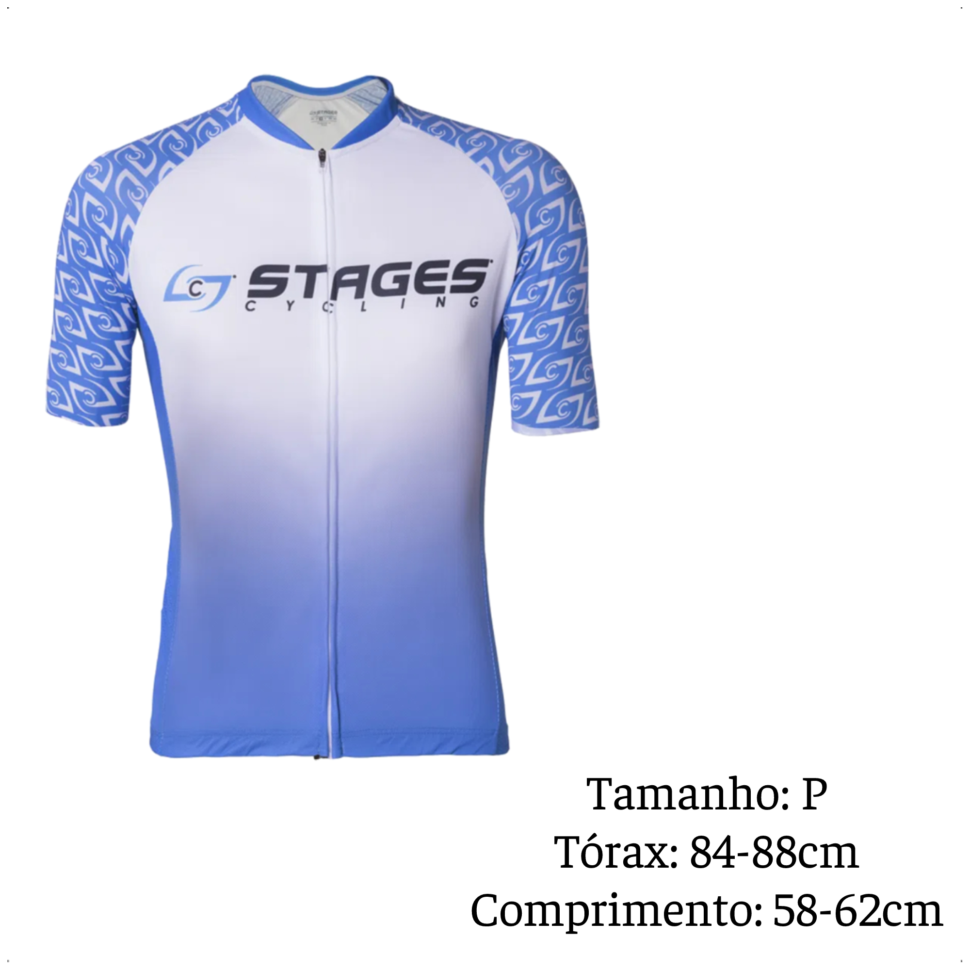 Camisa Ciclismo Masculina P Zíper Bolso Traseiro Azul e Branco Corrida Academia UV50+ Atrio VB041