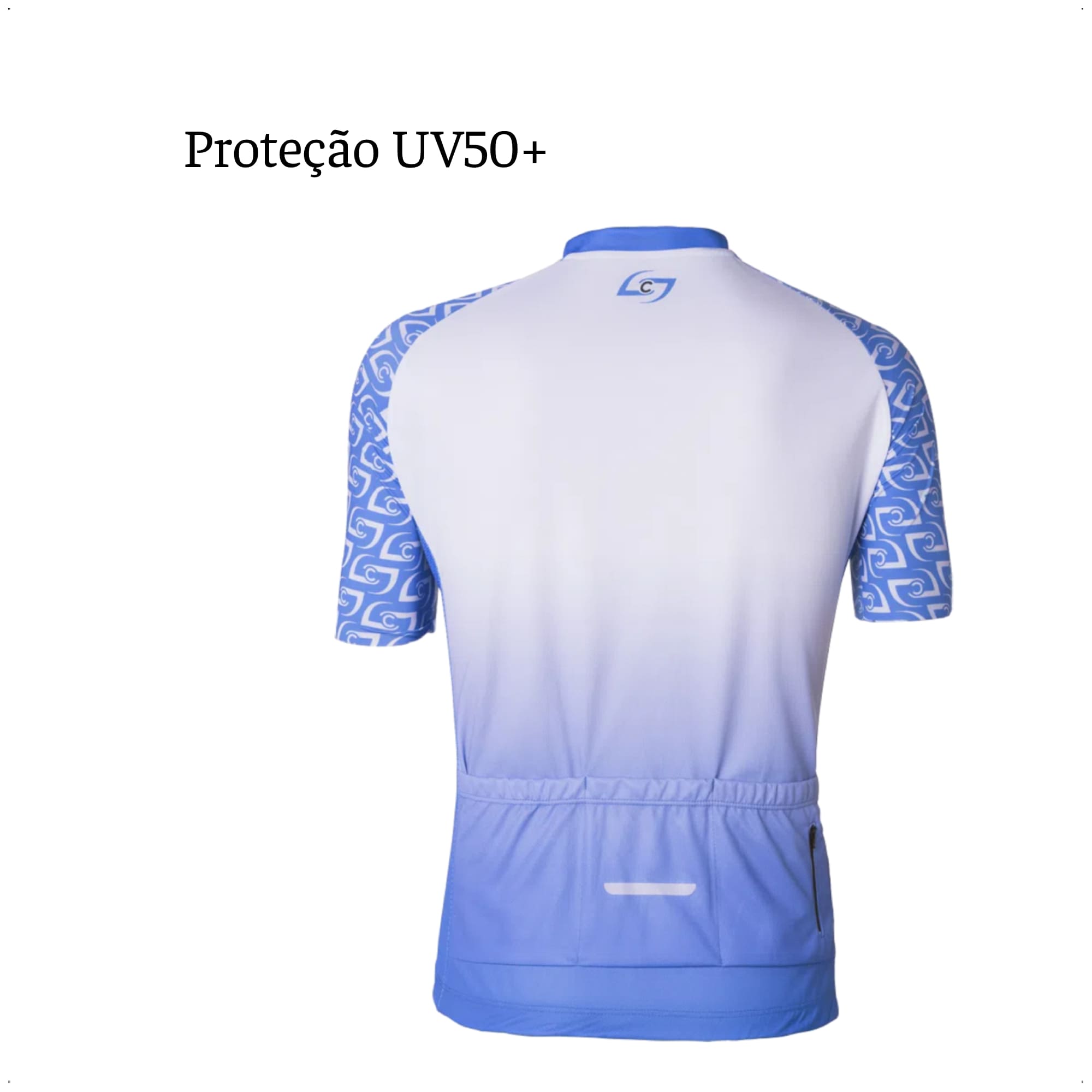 Camisa Ciclismo Masculina P Zíper Bolso Traseiro Azul e Branco Corrida Academia UV50+ Atrio VB041