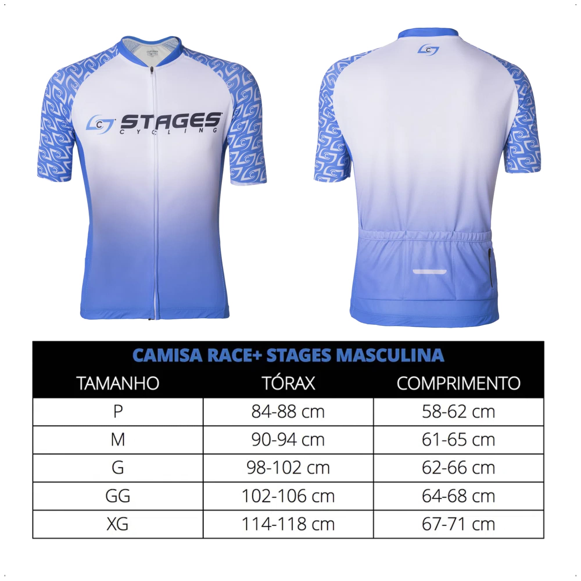 Camisa Ciclismo Masculina M Zíper Bolso Traseiro Azul e Branco Corrida Treino UV50+ Atrio VB042
