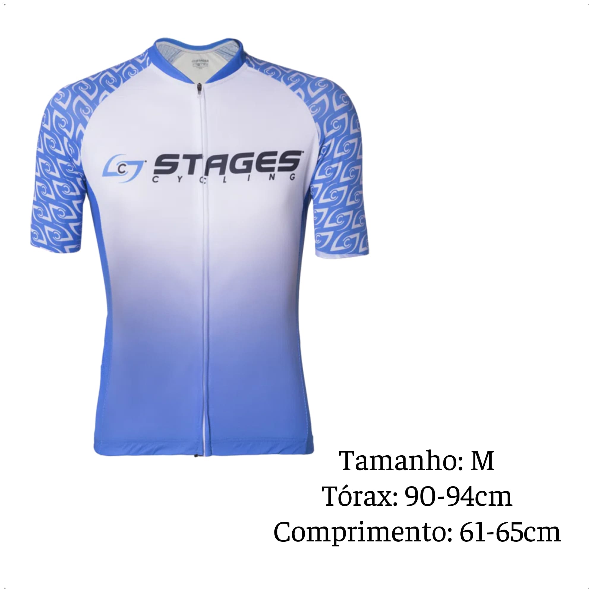 Camisa Ciclismo Masculina M Zíper Bolso Traseiro Azul e Branco Corrida Treino UV50+ Atrio VB042