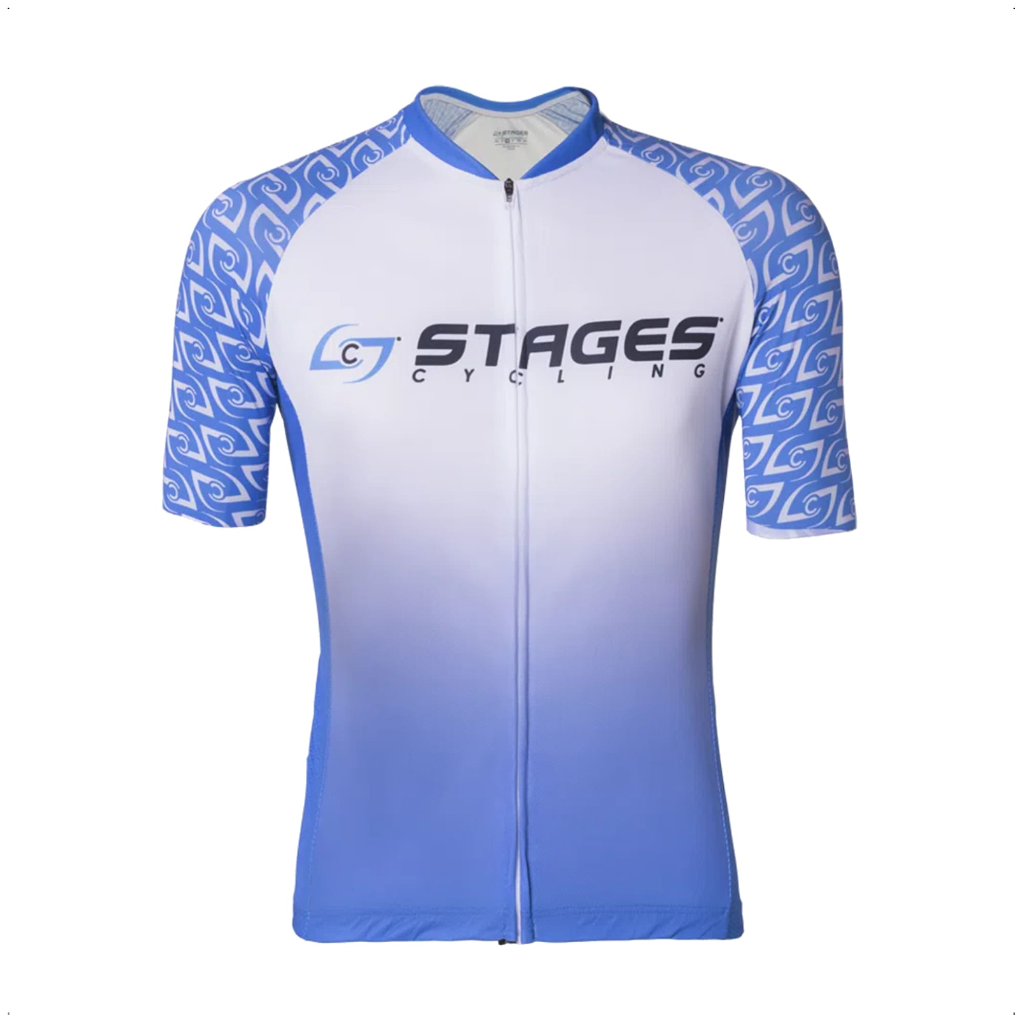 Camisa Ciclismo Masculina G Zíper Bolso Traseiro Azul e Branco Corrida Academia UV50+ Atrio VB043