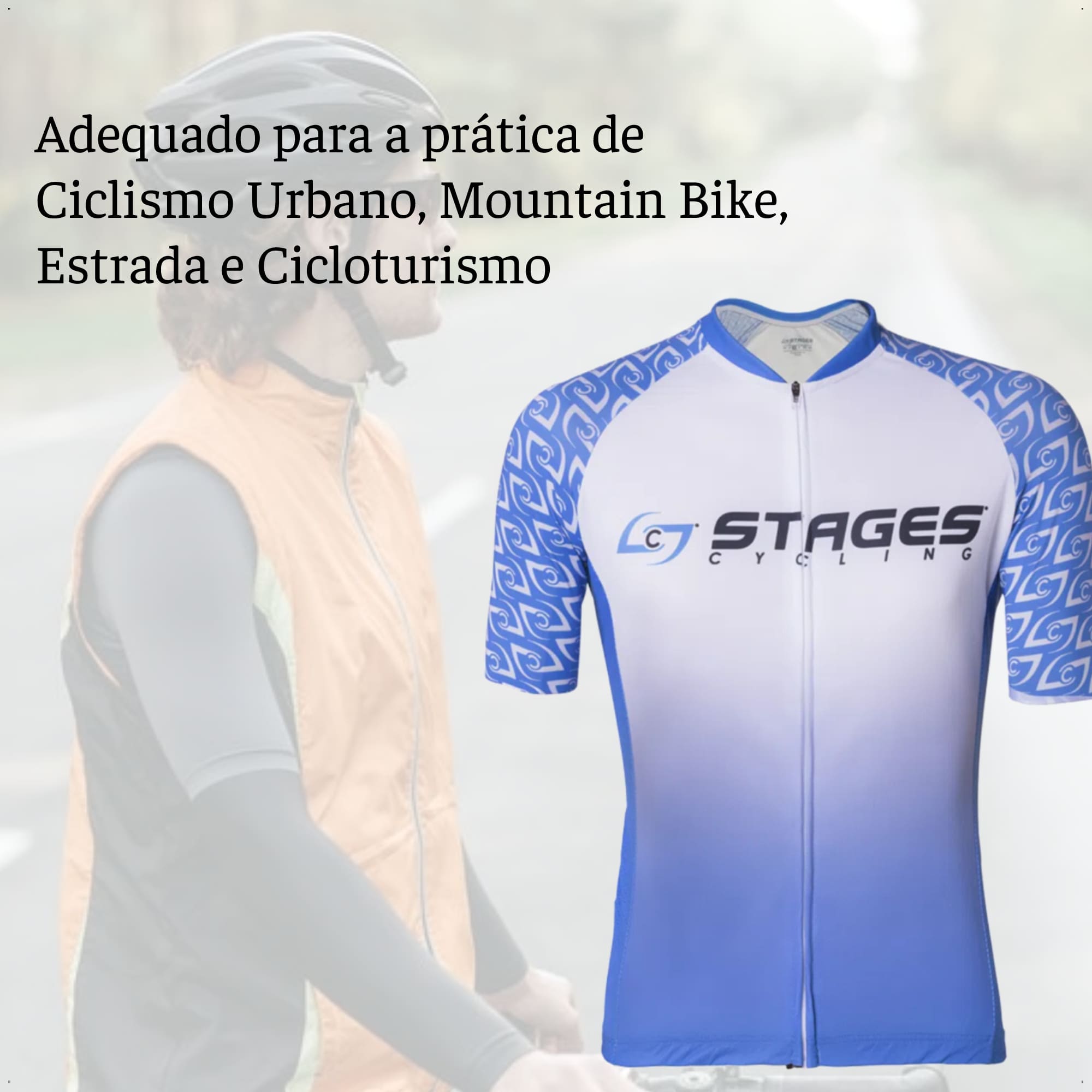 Camisa Ciclismo Masculina G Zíper Bolso Traseiro Azul e Branco Corrida Academia UV50+ Atrio VB043