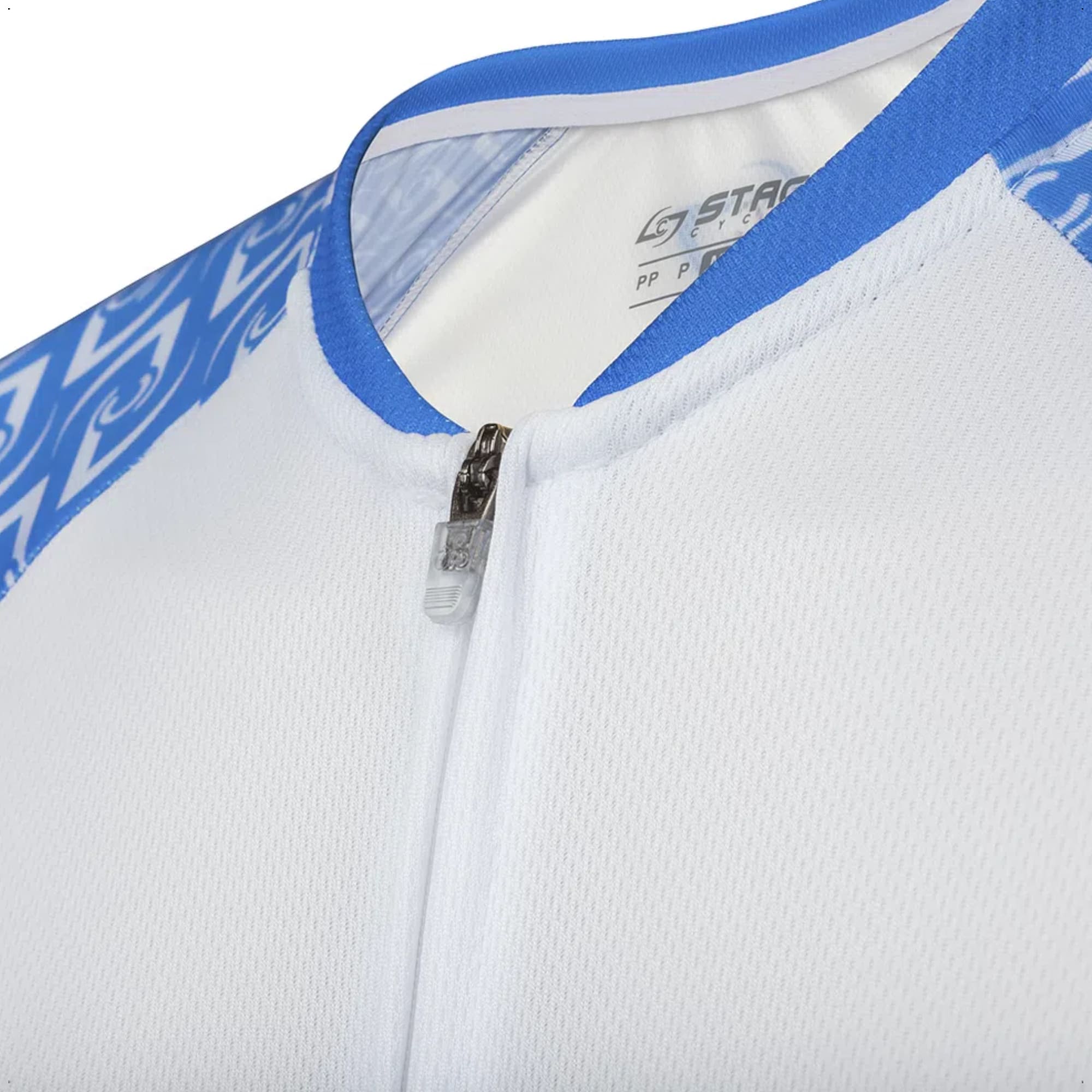 Camisa Ciclismo Masculina G Zíper Bolso Traseiro Azul e Branco Corrida Academia UV50+ Atrio VB043