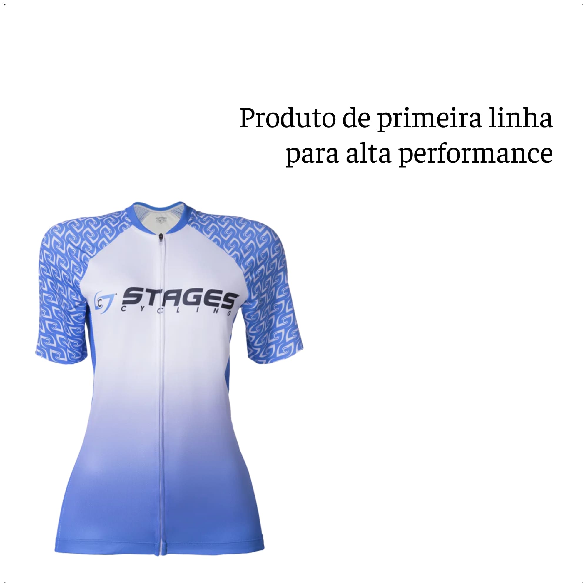 Camisa Ciclismo Feminina PP Zíper Bolso Traseiro Degrade Azul e Branco Corrida Academia Atrio VB046