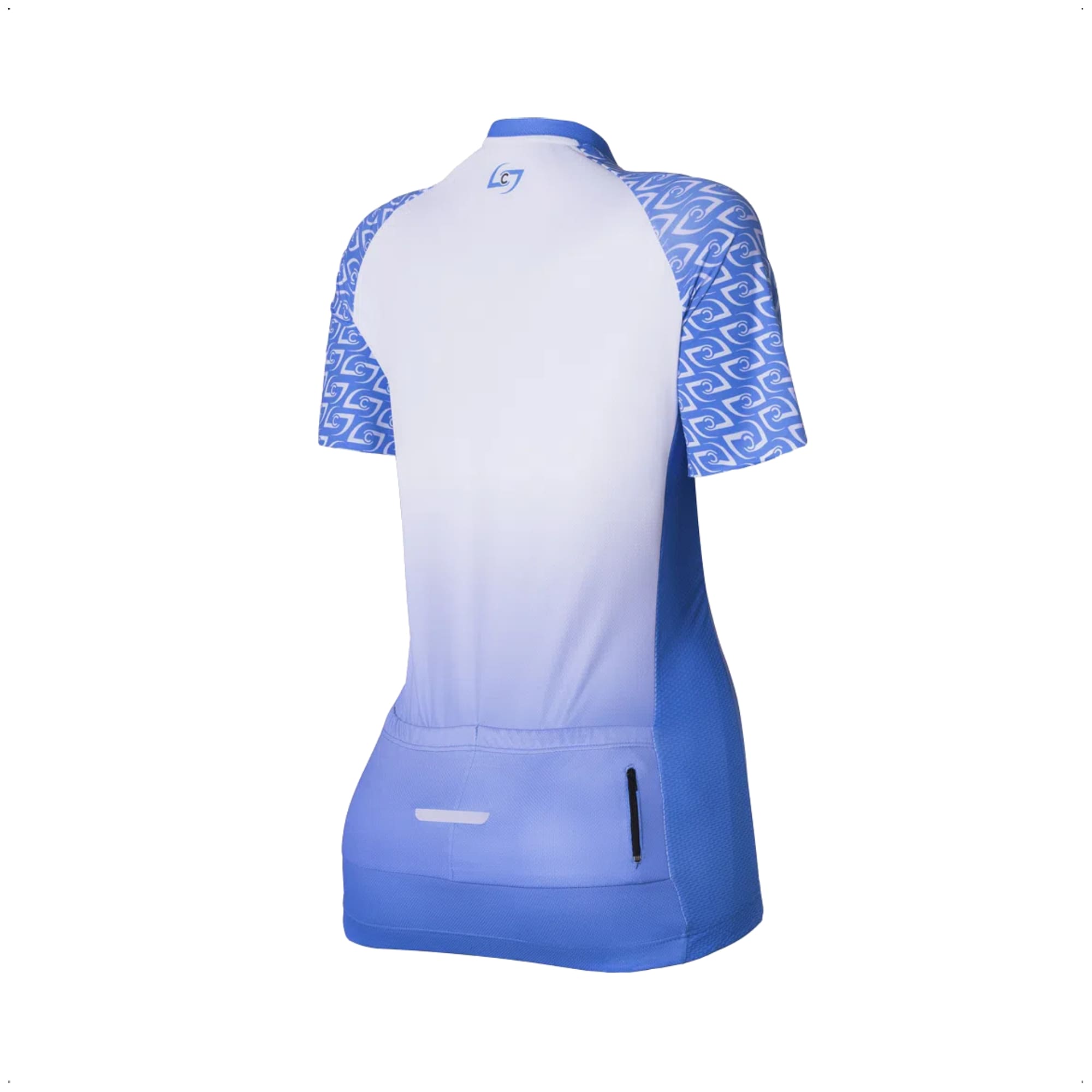Camisa Ciclismo Feminina P Zíper Bolso Traseiro Degrade Branca e Azul Corrida Academia Atrio VB047