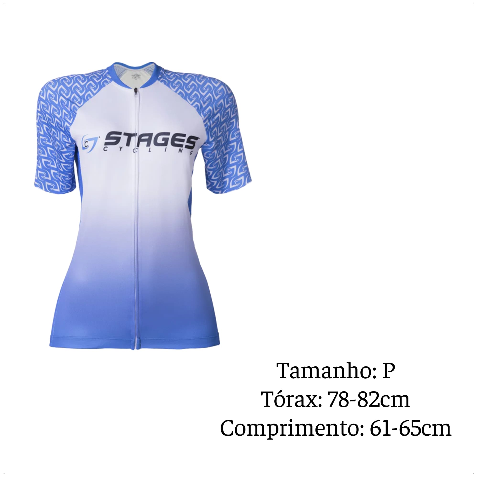 Camisa Ciclismo Feminina P Zíper Bolso Traseiro Degrade Branca e Azul Corrida Academia Atrio VB047