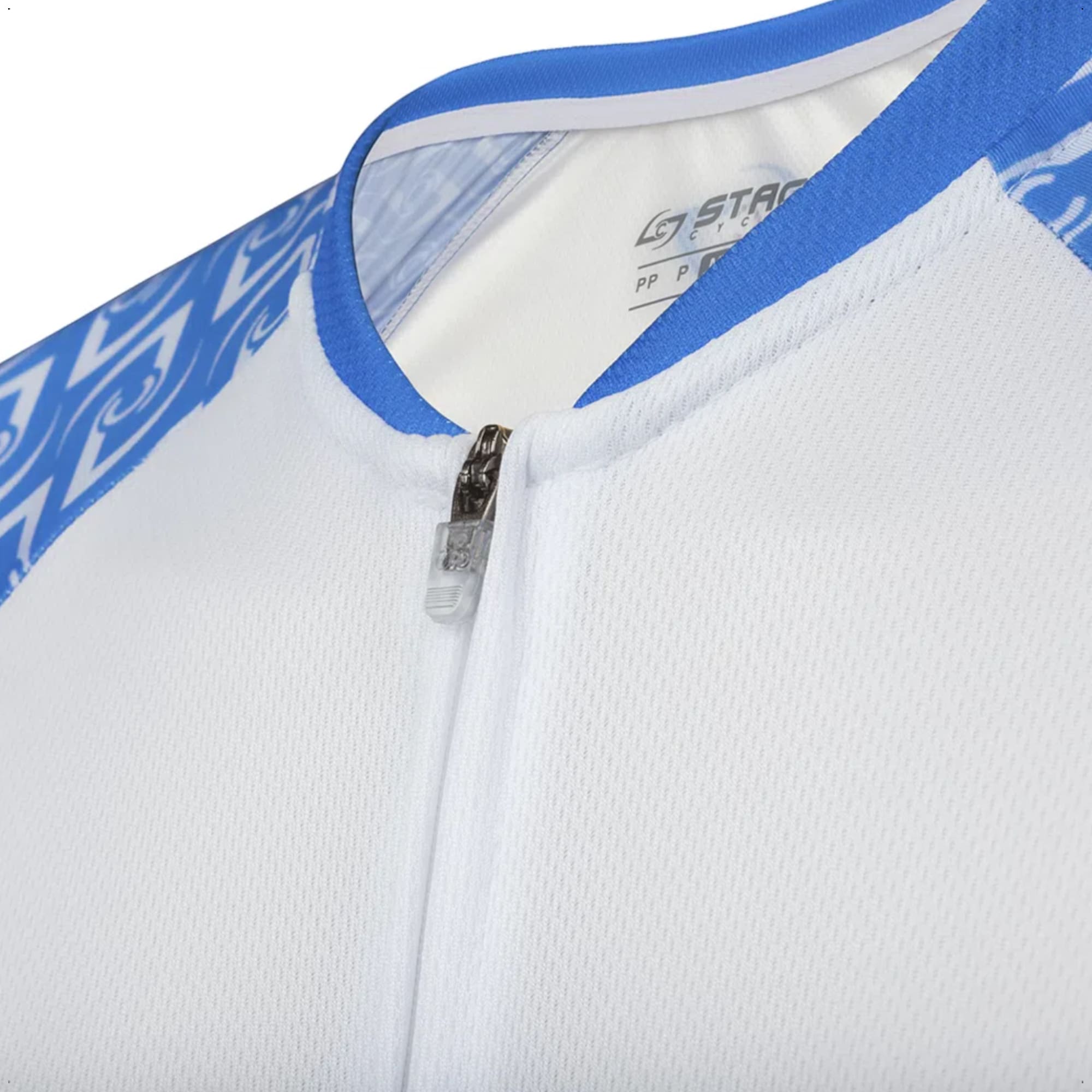 Camisa Ciclismo Feminina M Zíper Bolso Traseiro Degrade Branca e Azul Corrida Academia Atrio VB048