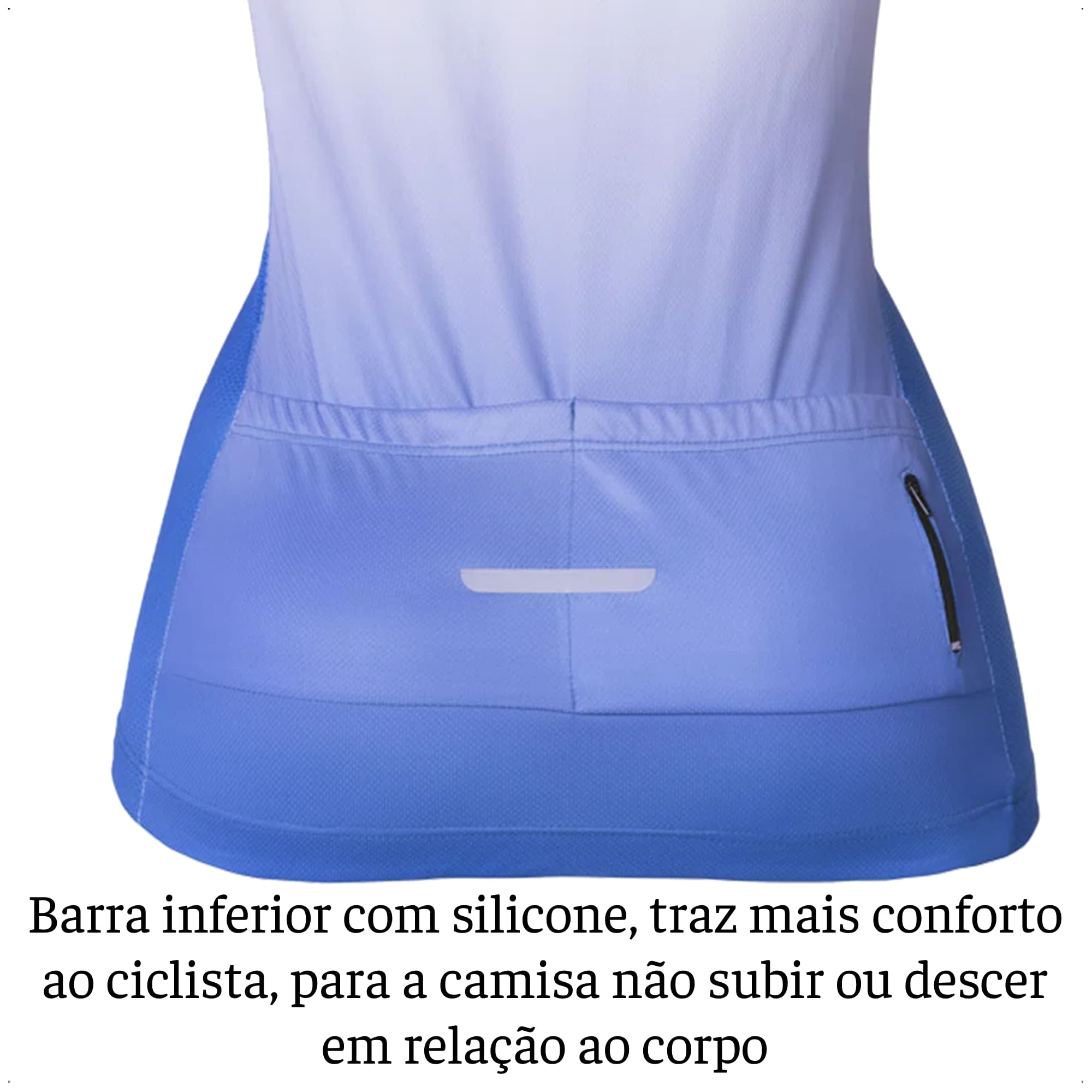 Camisa Ciclismo Feminina M Zíper Bolso Traseiro Degrade Branca e Azul Corrida Academia Atrio VB048