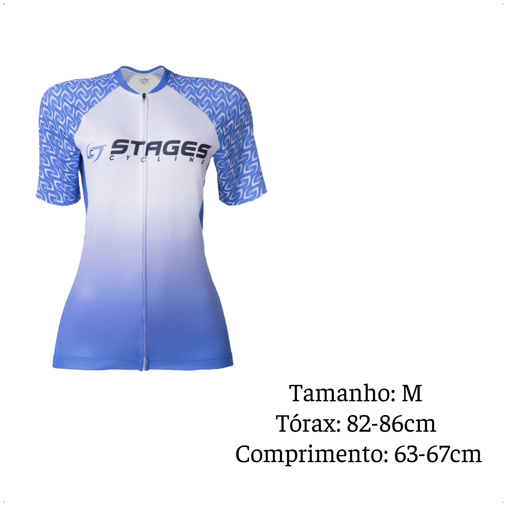 Camisa Ciclismo Feminina M Zíper Bolso Traseiro Degrade Branca e Azul Corrida Academia Atrio VB048