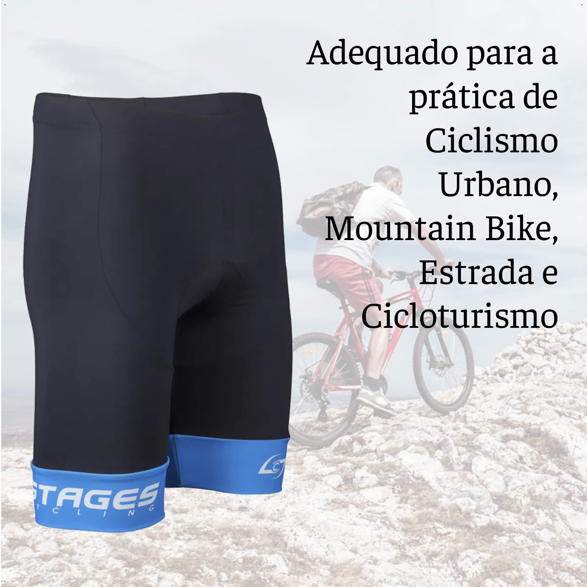 Bermuda de Ciclismo Stages Masculina Tam. G Preto Forro Bidensidade Proteção UV50+ Atrio - VB063