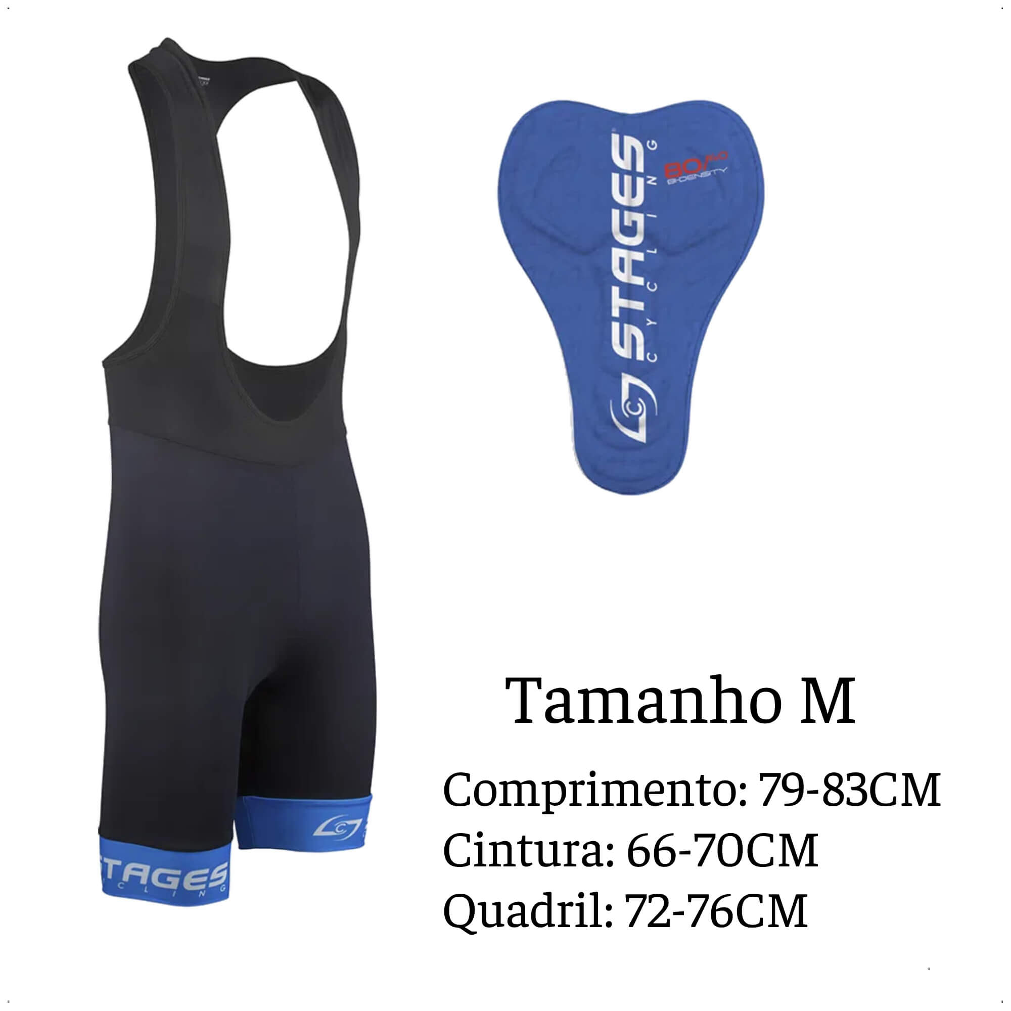Bretelle de Ciclismo Stages Masculino Tam. M Preto Forro Bidensidade Proteção UV50+ Atrio - VB072