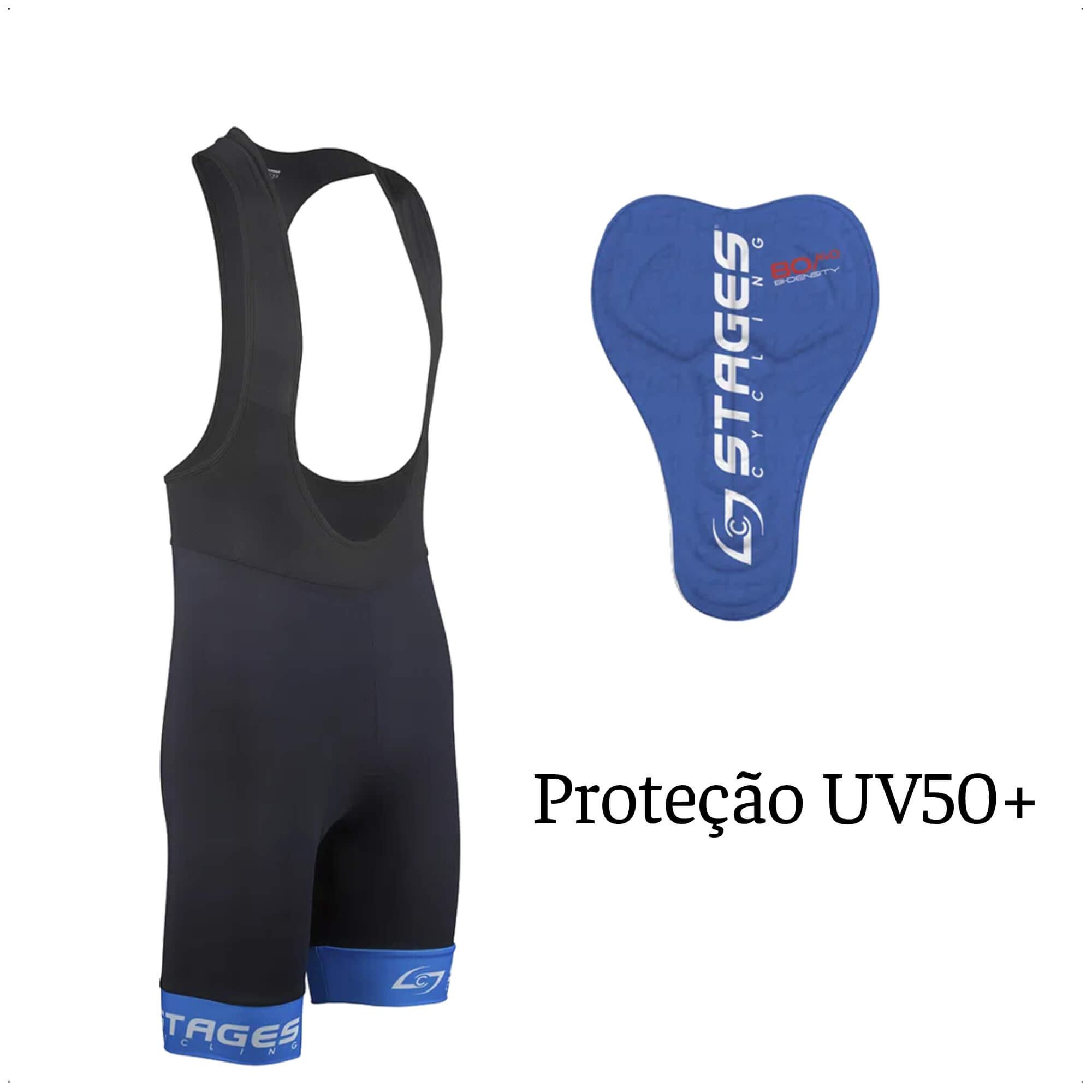 Bretelle de Ciclismo Stages Masculino Tam. M Preto Forro Bidensidade Proteção UV50+ Atrio - VB072