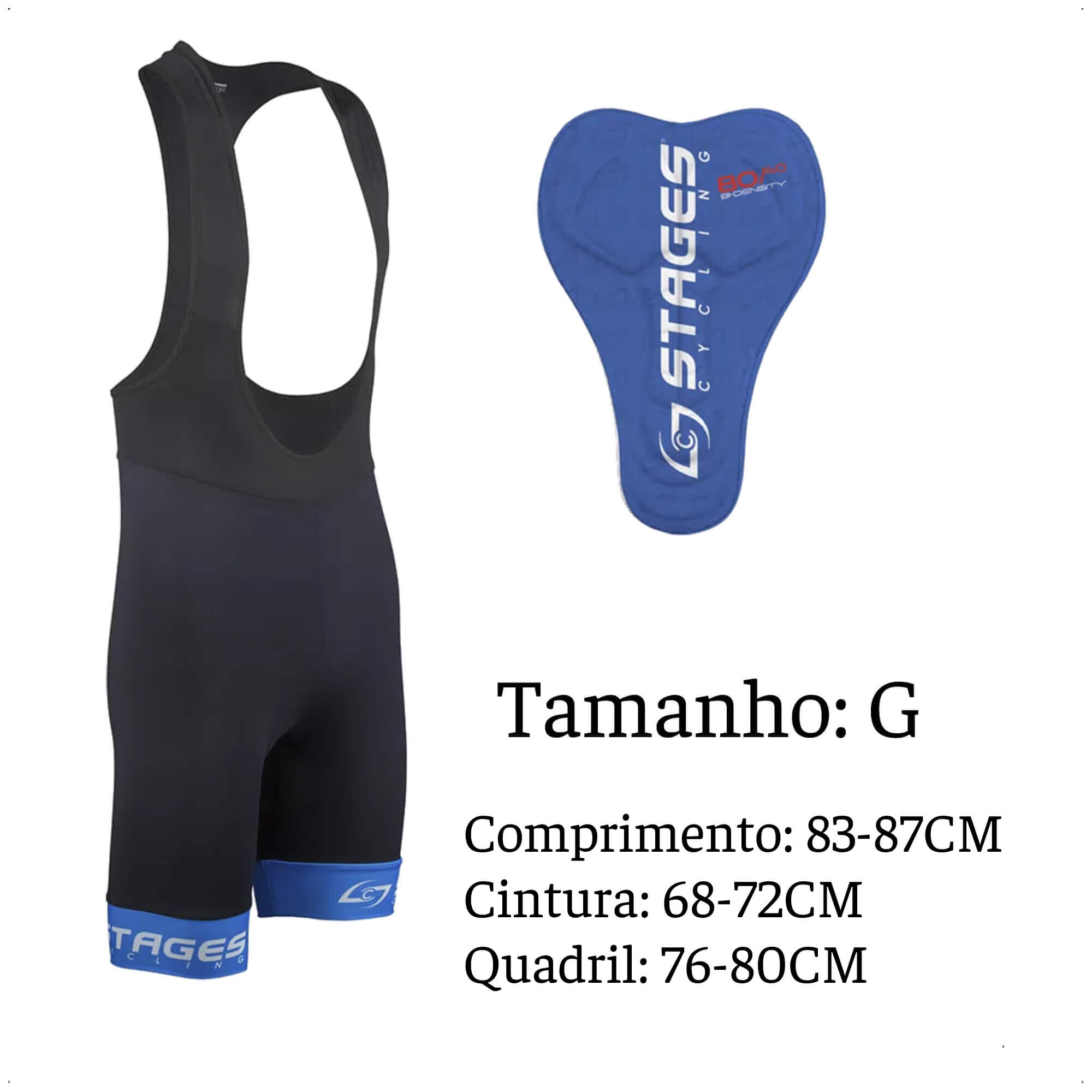 Bretelle de Ciclismo Stages Masculino Tam. G Preto Forro Bidensidade Proteção UV50+ Atrio - VB073