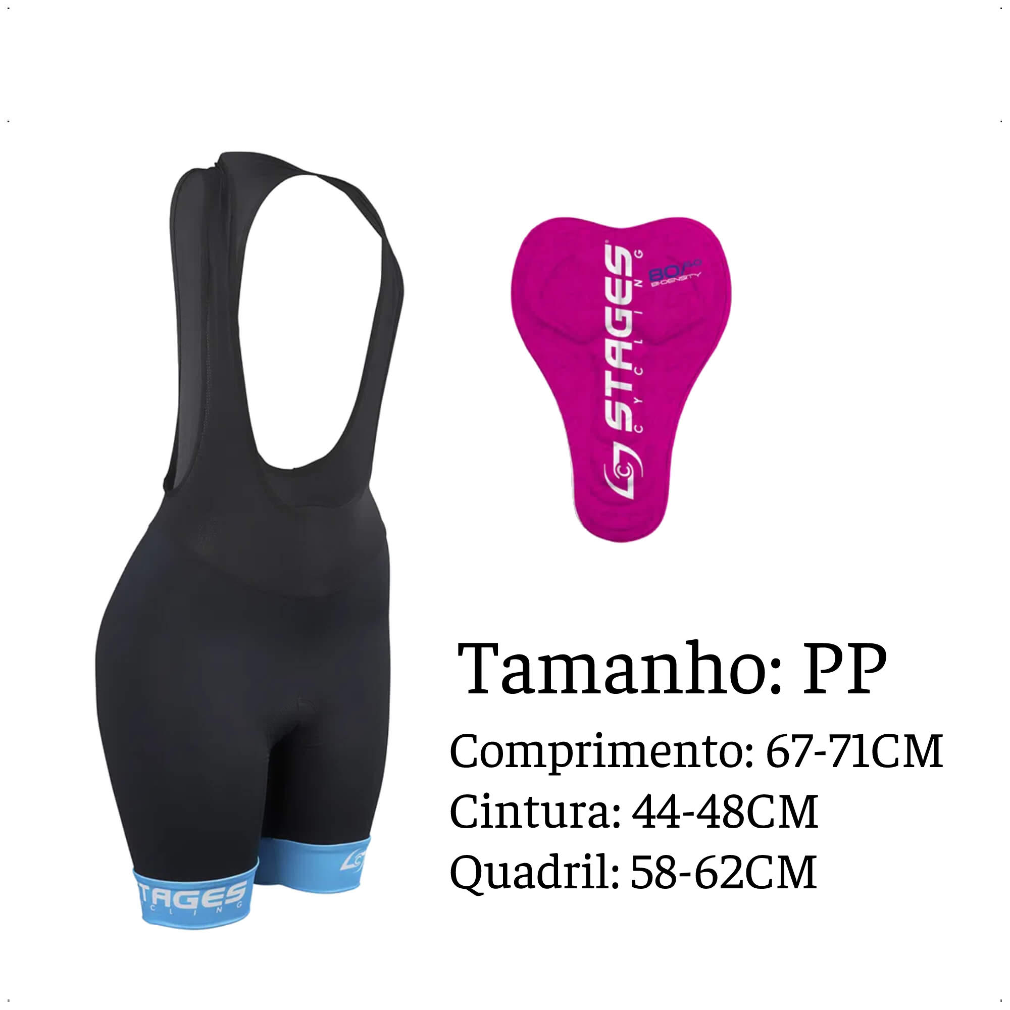 Bretelle de Ciclismo Stages Feminino Tam. PP Preto Forro Bidensidade Proteção UV50+ Atrio - VB076