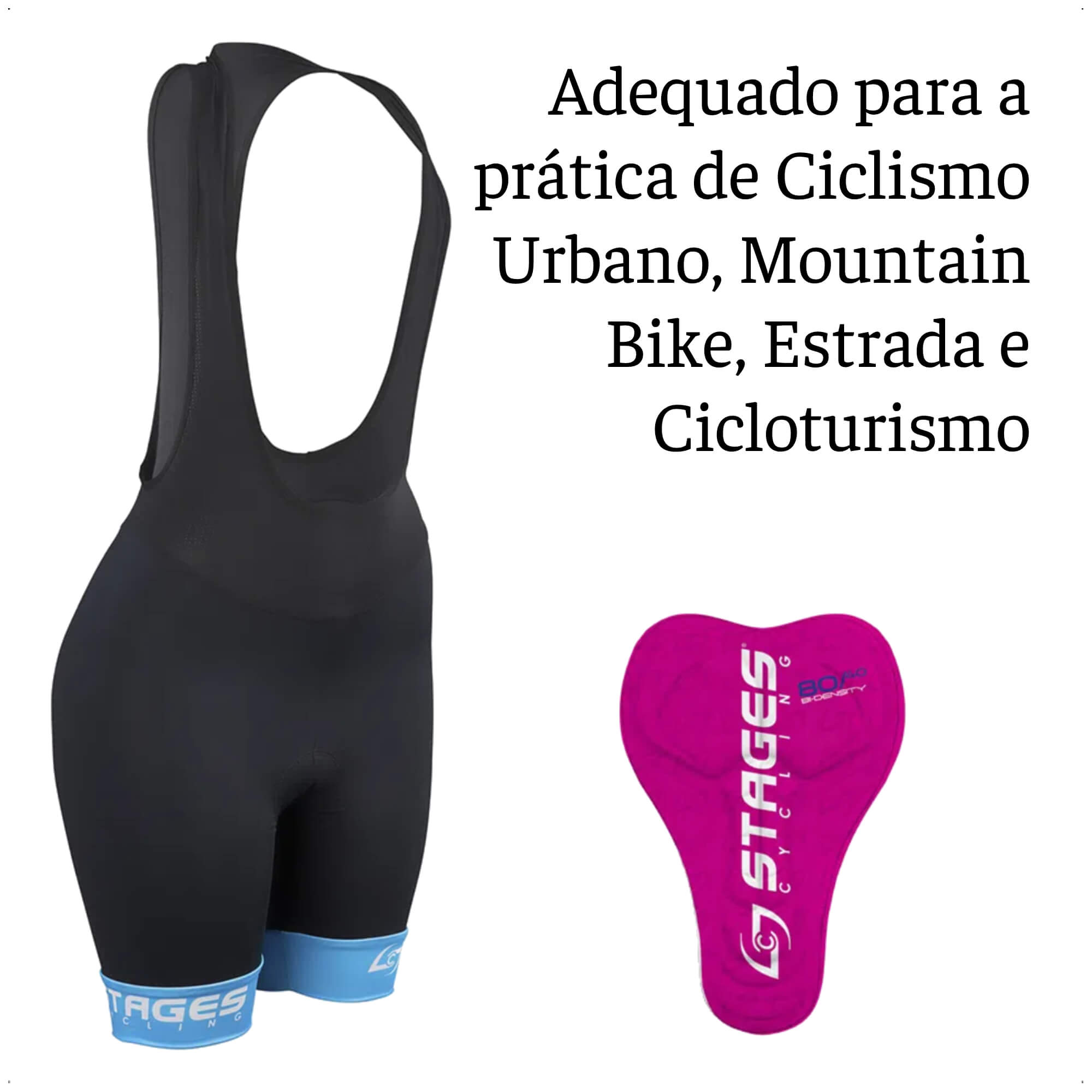 Bretelle de Ciclismo Stages Feminino Tam. P Preto Forro Bidensidade Proteção UV50+ Atrio - VB077