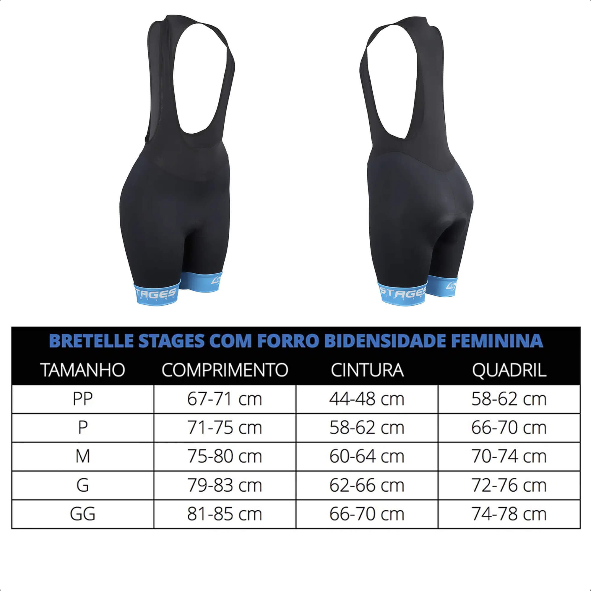 Bretelle de Ciclismo Stages Feminino Tam. M Preto Forro Bidensidade Proteção UV50+ Atrio - VB078