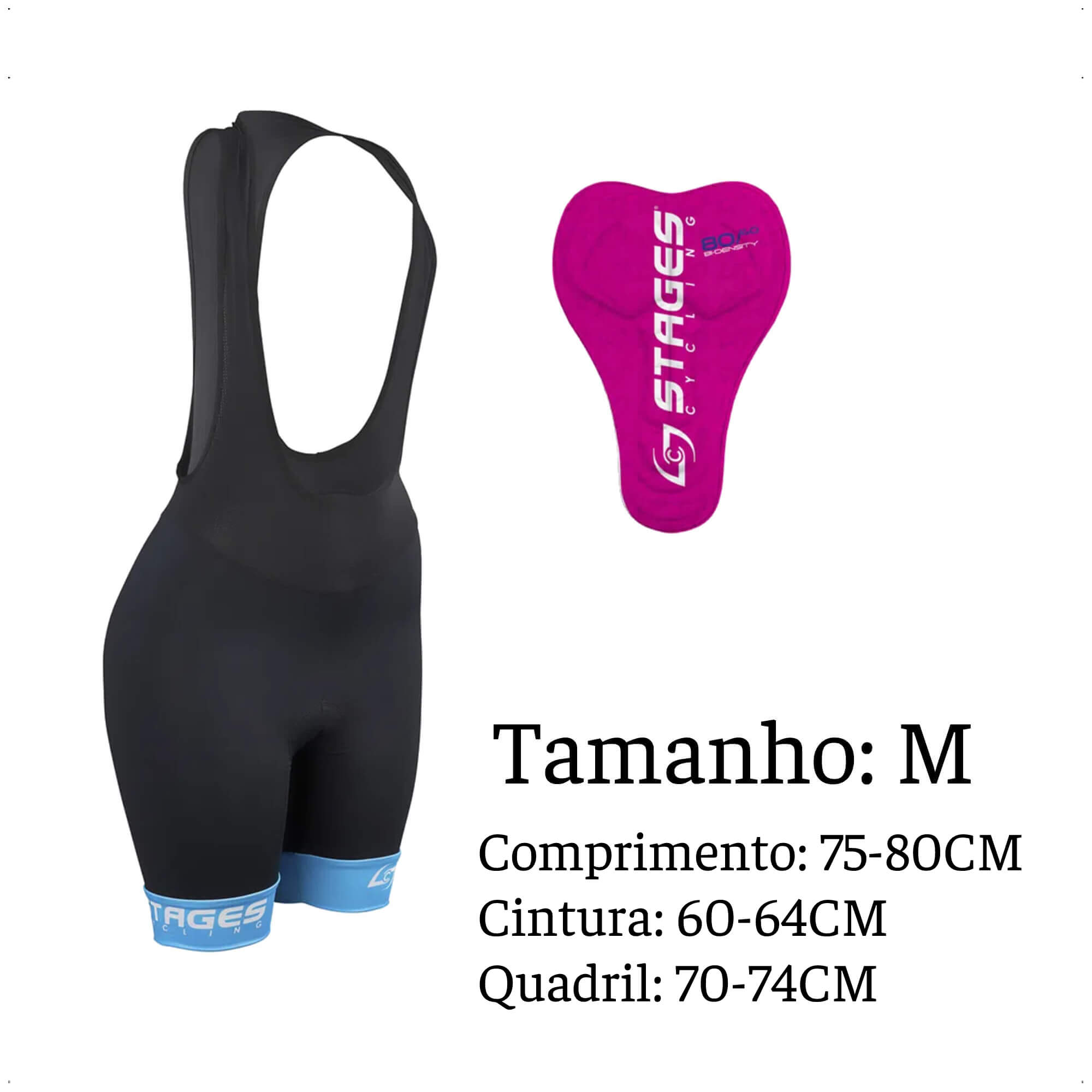Bretelle de Ciclismo Stages Feminino Tam. M Preto Forro Bidensidade Proteção UV50+ Atrio - VB078