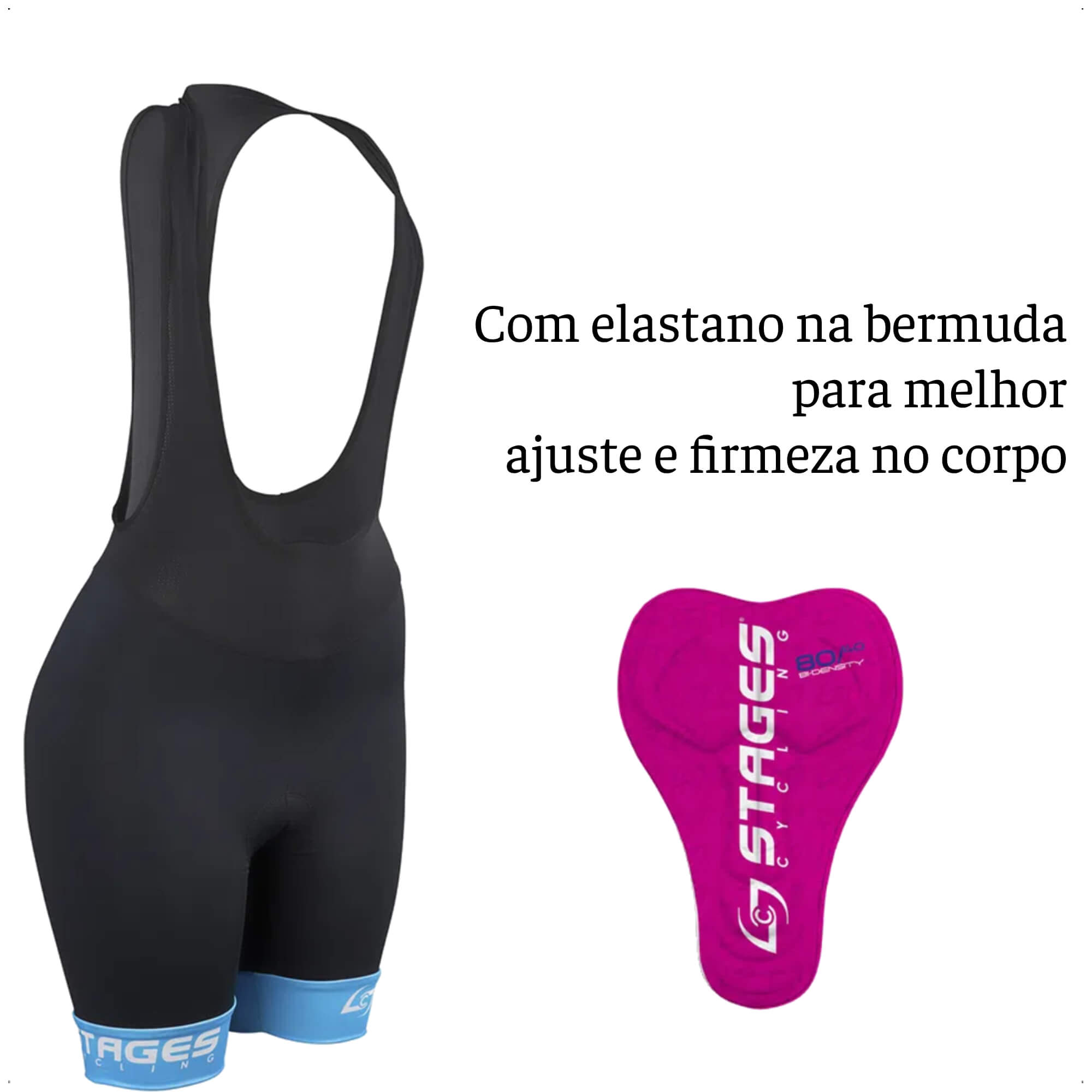 Bretelle de Ciclismo Stages Feminino Tam. M Preto Forro Bidensidade Proteção UV50+ Atrio - VB078