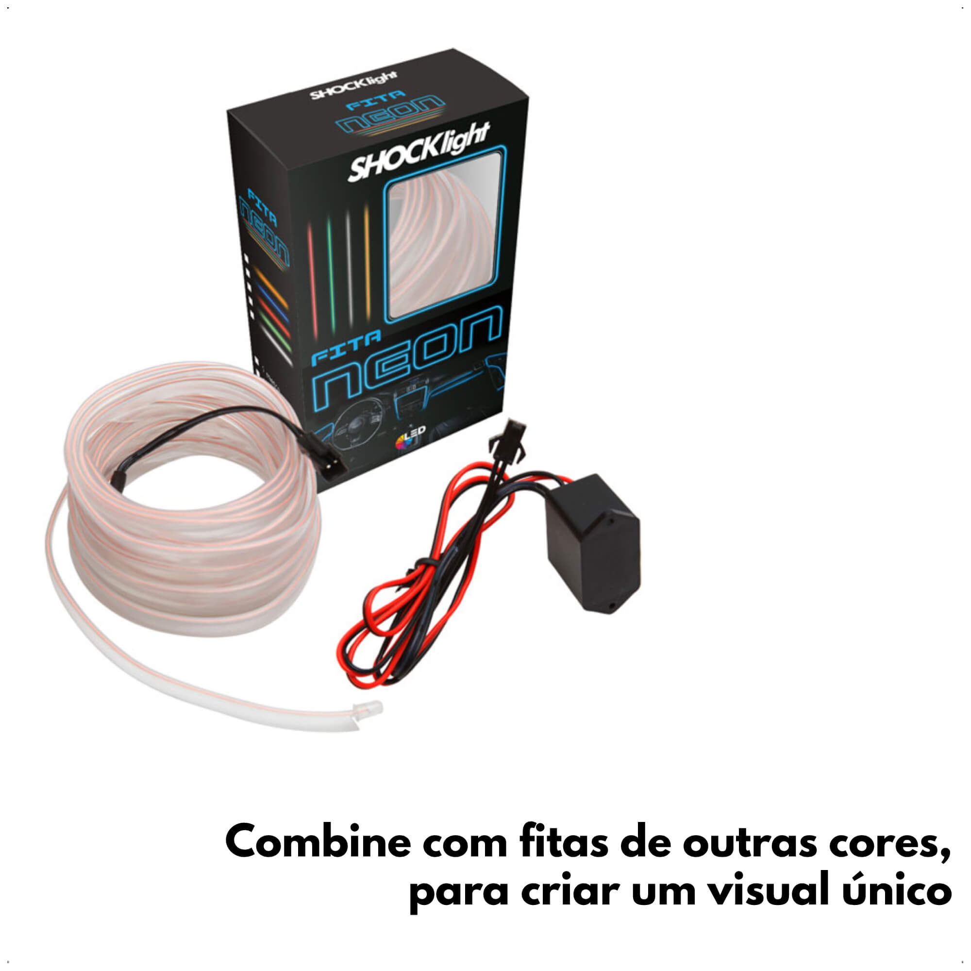 Fita Neon Branca Automotiva 2M Fibra Óptica Iluminação Automotivo Moderno Shocklight - SL-FTBC-2
