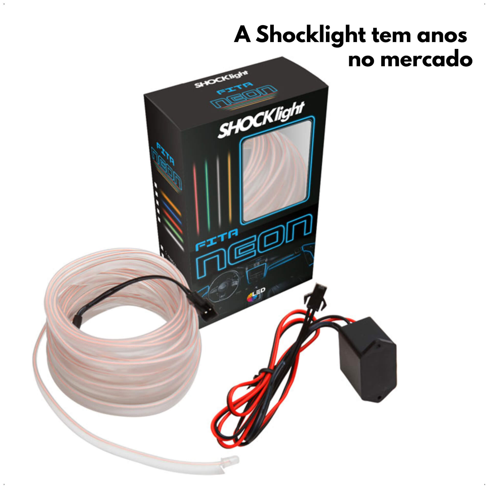 Fita Neon Branca Automotiva 3 Metros Fibra Óptica 12V Shocklight SL-FTBC-3