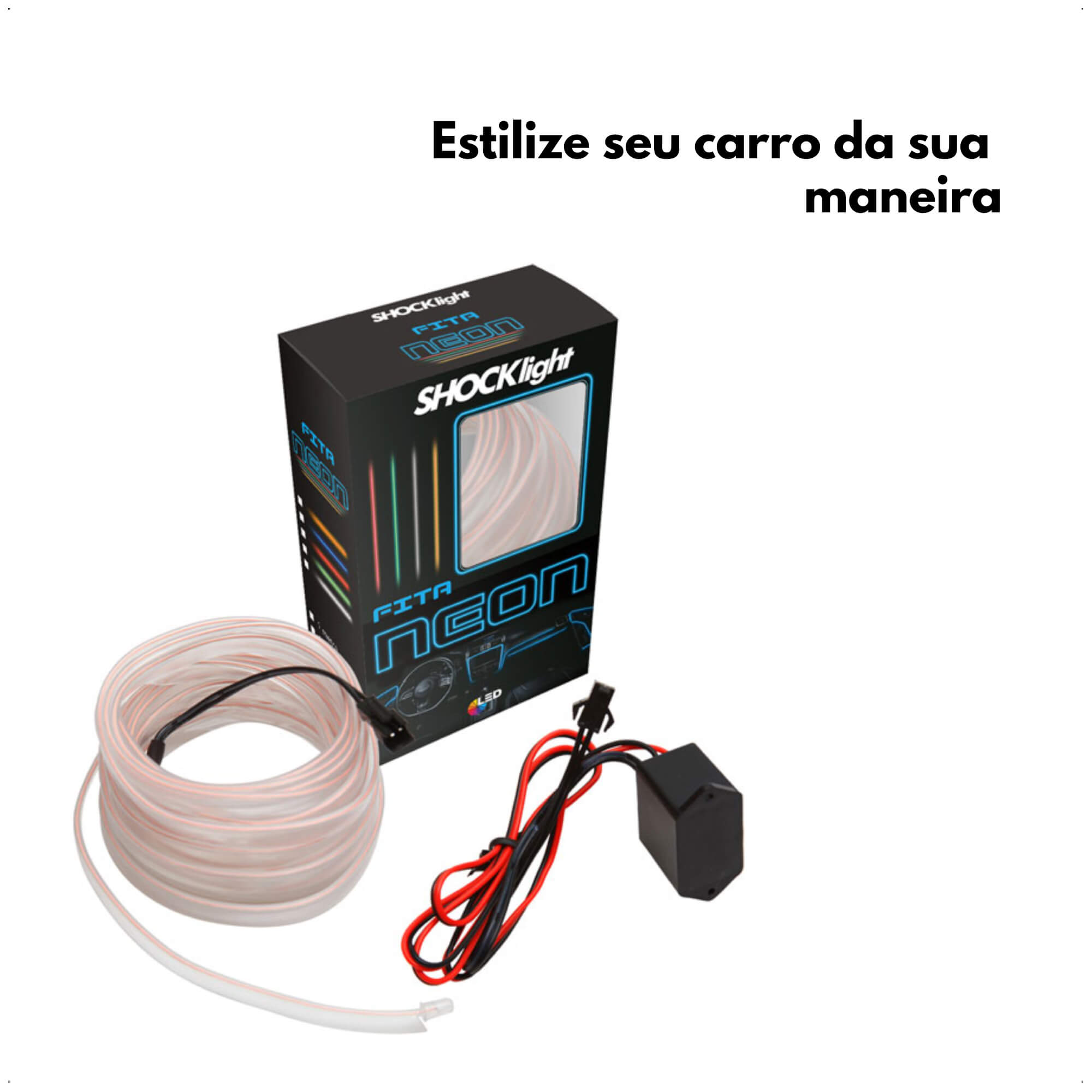 Fita Neon Branca Automotiva 3 Metros Fibra Óptica 12V Shocklight SL-FTBC-3