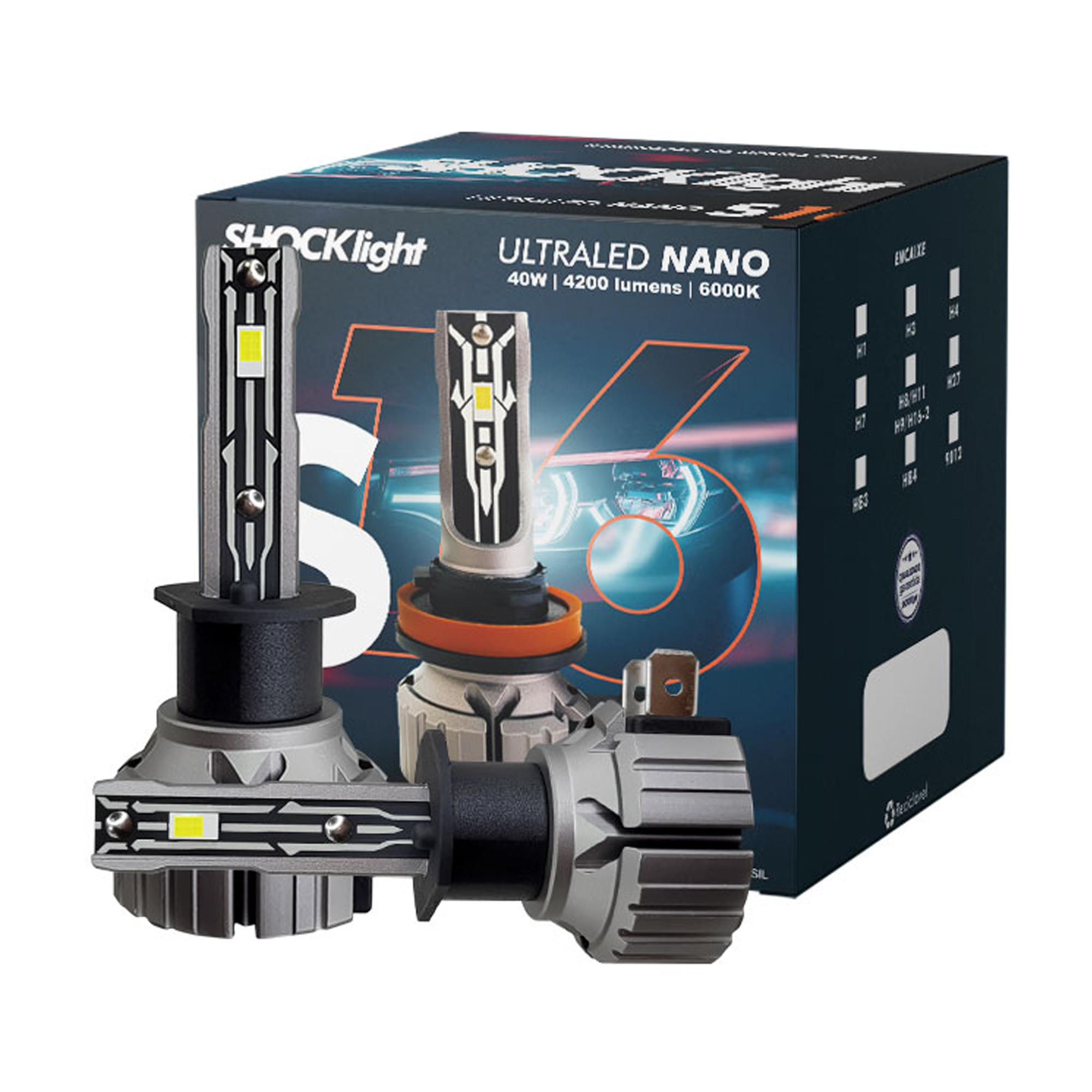 Par de Lâmpadas Ultraled S16 Nano H1 6000k 12V 40W 4200LM Shocklight - SLL-160001