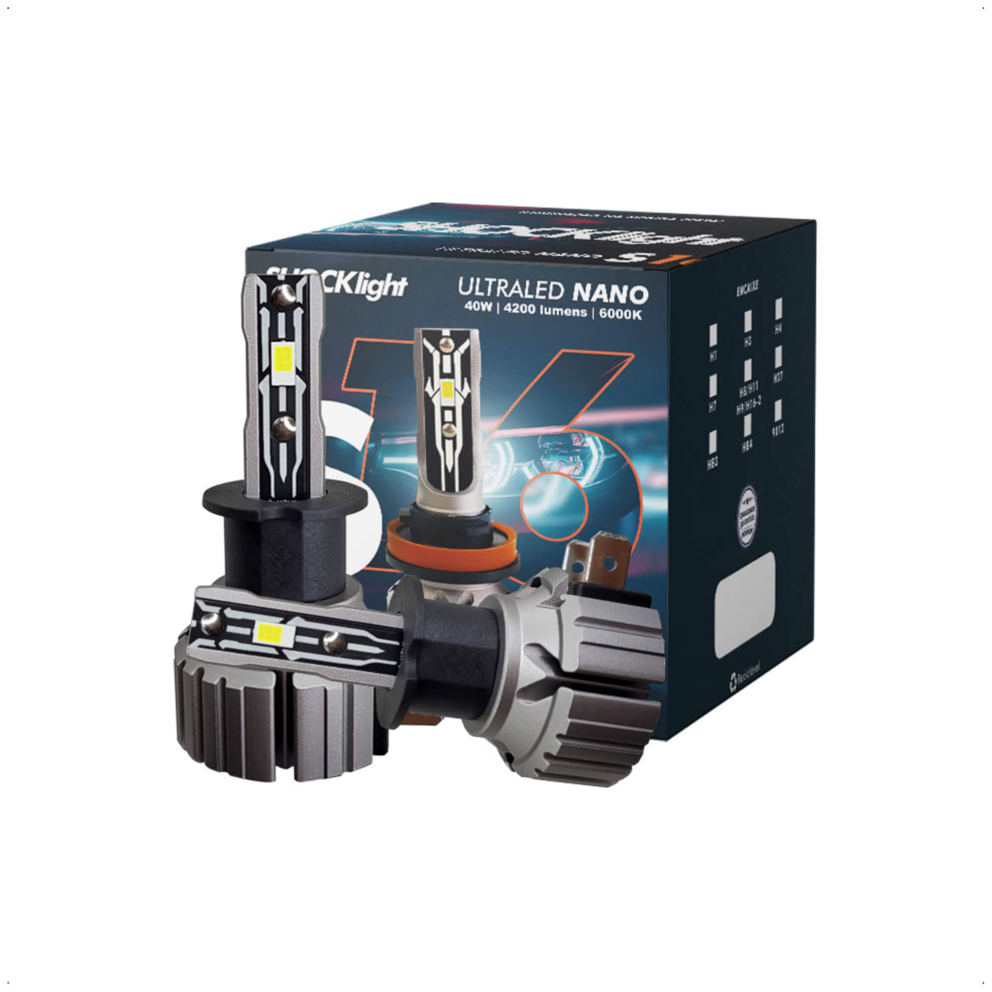 Par de Lâmpadas Ultra LED S16 Nano H3 6000K 12V 40W 4200 Lumens Shocklight -  SLL-160003