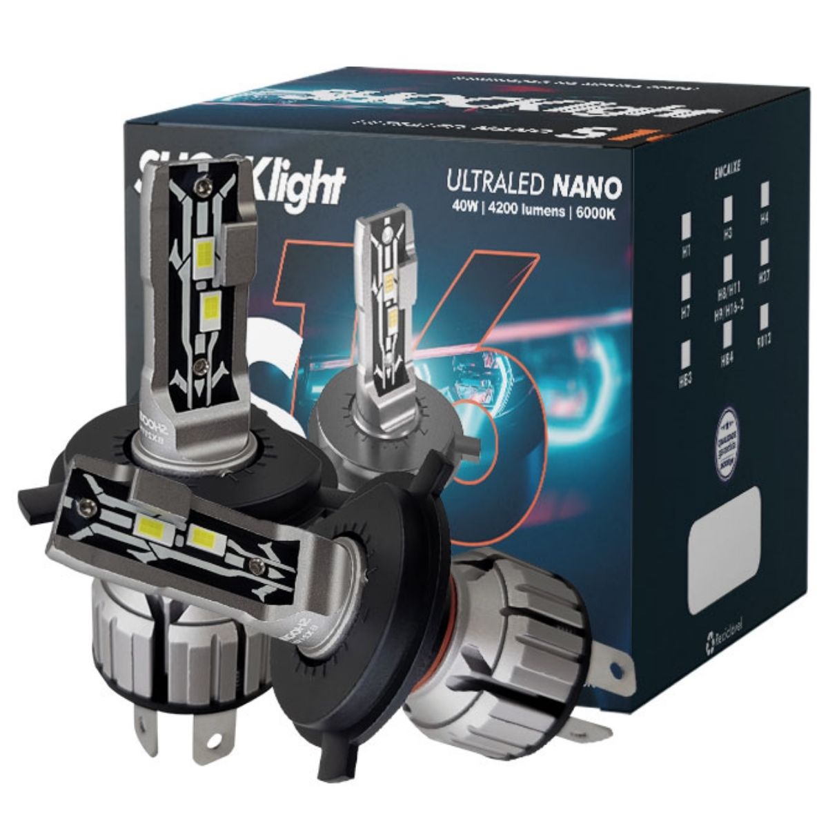 Par de Lâmpadas Ultra Led  S16 Nano H4 6000K 12V 40W 4200LM Shocklight SLL-160004