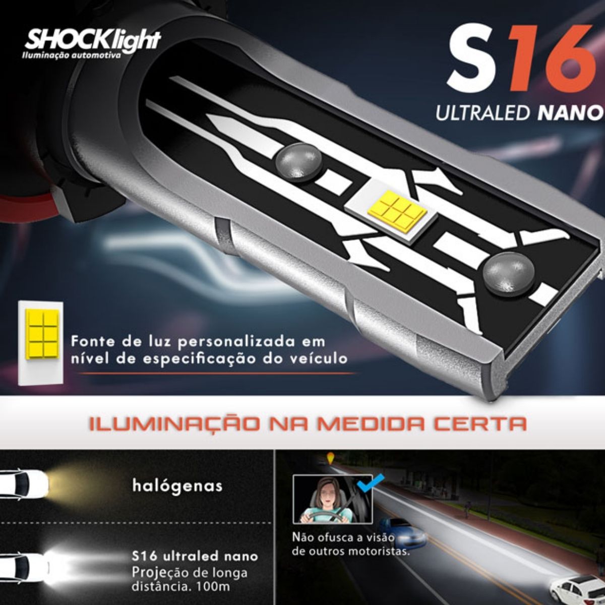 Par de Lâmpadas Ultra Led S16 Nano H27 6000K 12V 40W 4200LM Shocklight SLL-160027