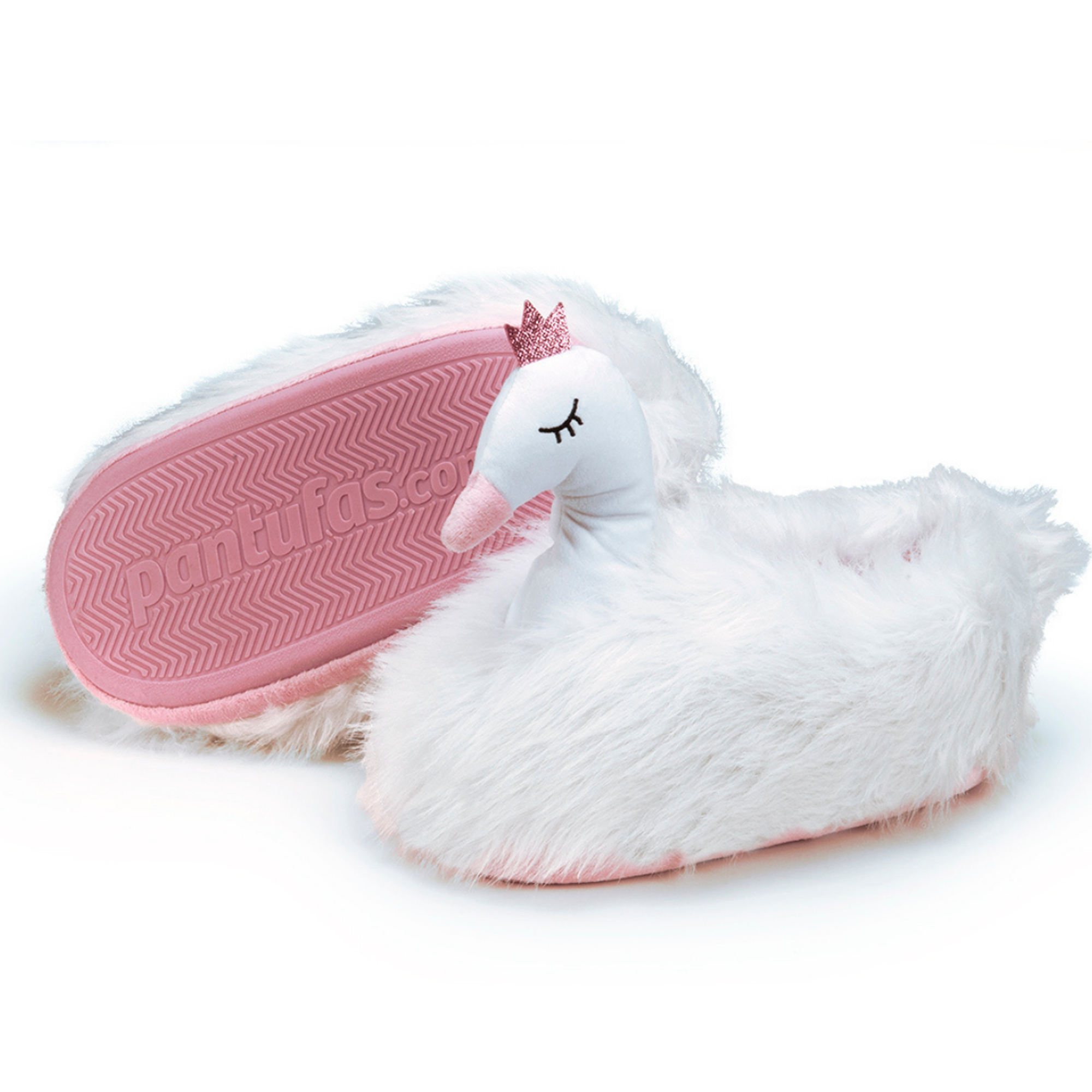 Pantufa 3D Cisne Branco e Rosa Solado Borracha Antiderrapante 36/38 M Fofa Importway IWP3DC3638