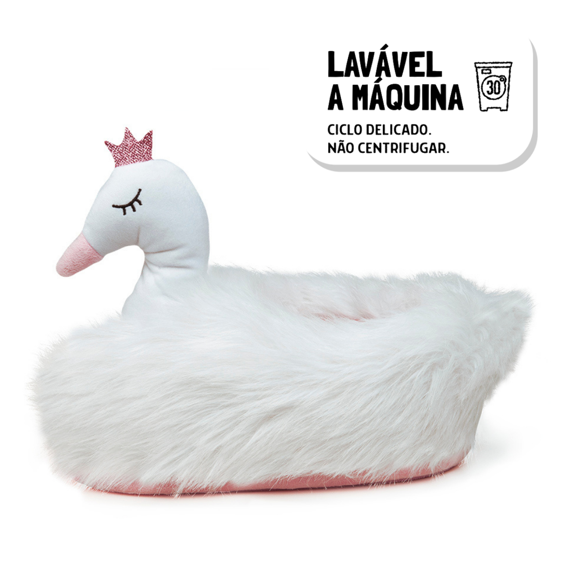 Pantufa 3D Cisne Branco e Rosa Solado Borracha Antiderrapante 36/38 M Fofa Importway IWP3DC3638
