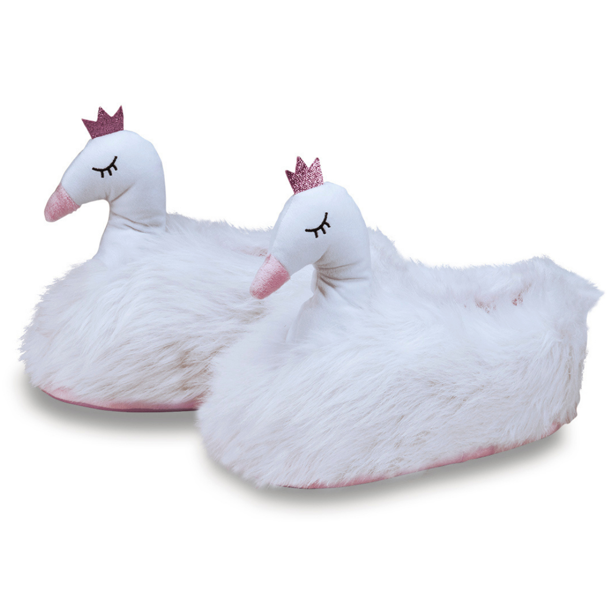 Pantufa 3D Cisne Branco e Rosa Solado Borracha Antiderrapante 36/38 M Fofa Importway IWP3DC3638
