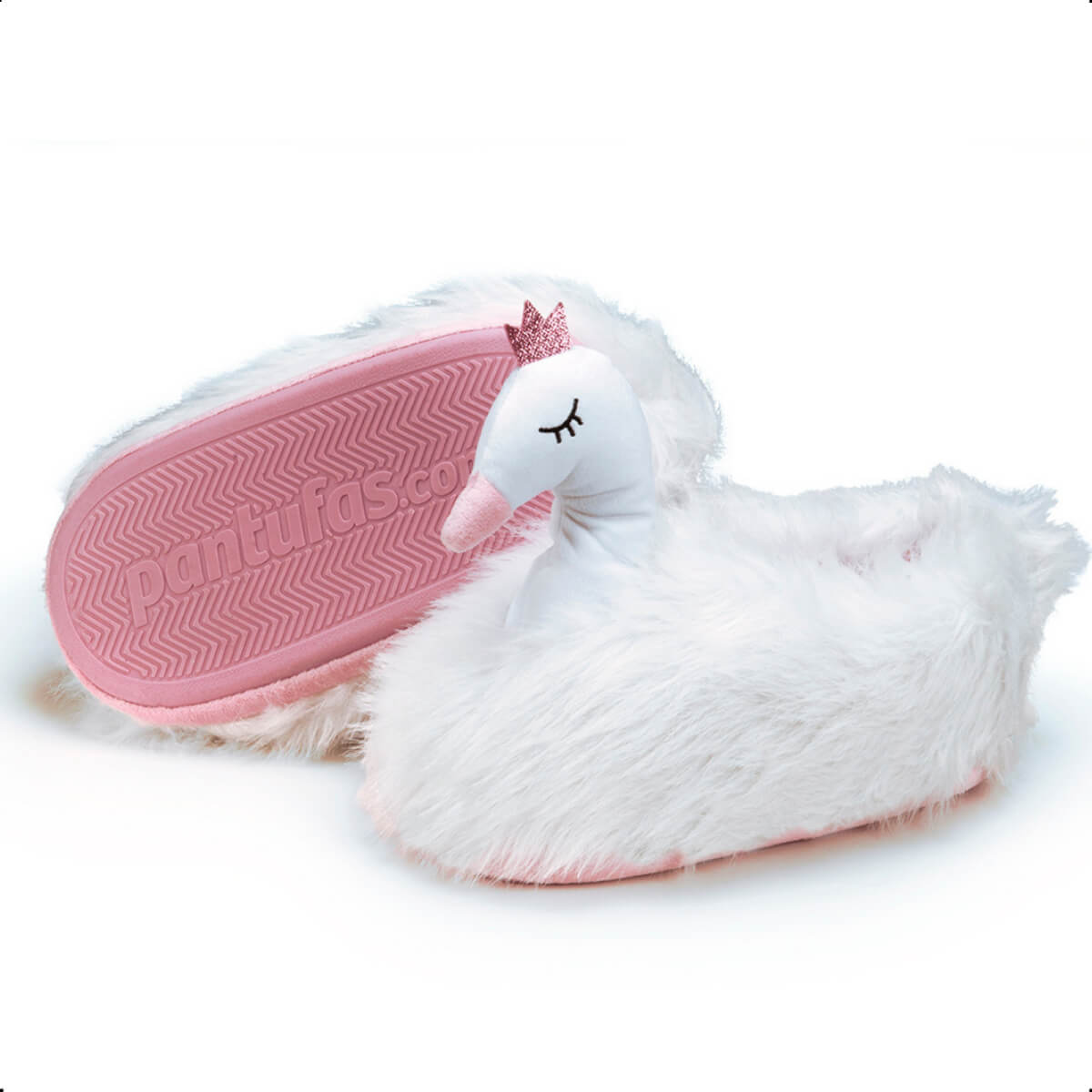 Pantufa 3D Cisne Branco e Rosa Solado Borracha Antiderrapante 33/35 P Fofa Importway IWP3DC3335