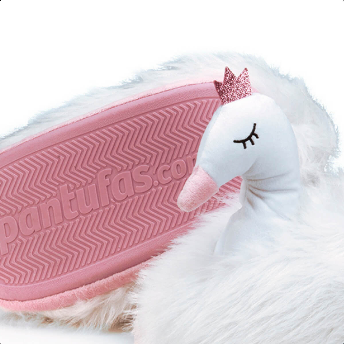 Pantufa 3D Cisne Branco e Rosa Solado Borracha Antiderrapante 33/35 P Fofa Importway IWP3DC3335