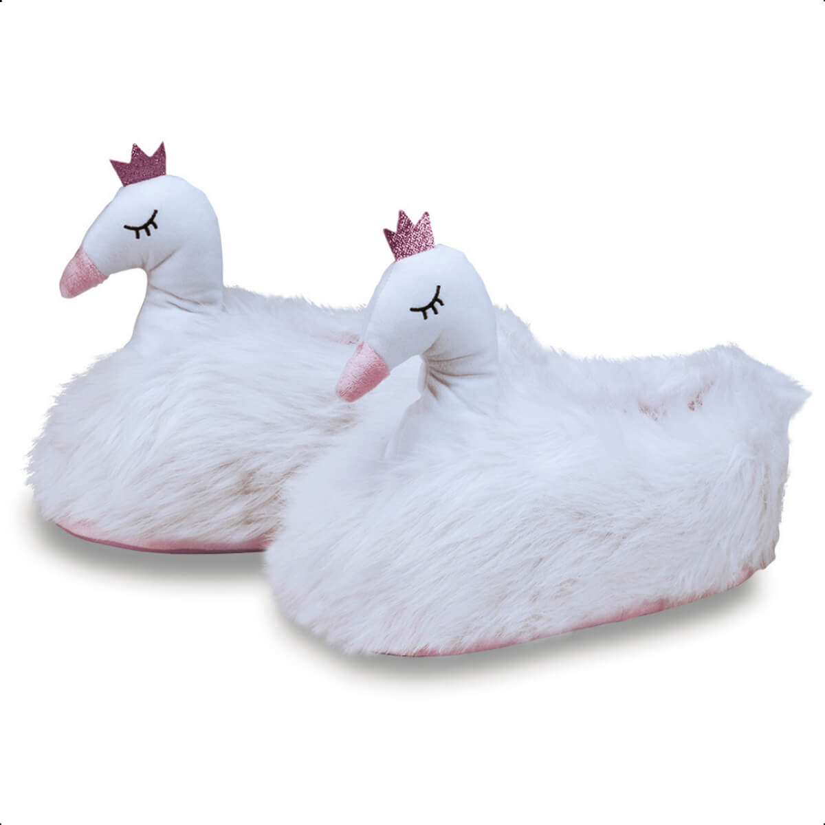 Pantufa 3D Cisne Branco e Rosa Solado Borracha Antiderrapante 33/35 P Fofa Importway IWP3DC3335