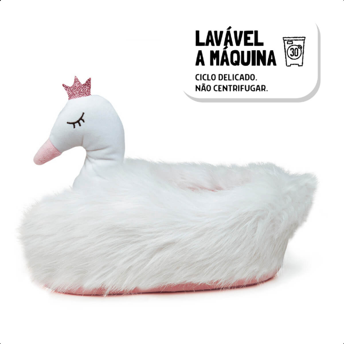 Pantufa 3D Cisne Branco e Rosa Solado Borracha Antiderrapante 33/35 P Fofa Importway IWP3DC3335