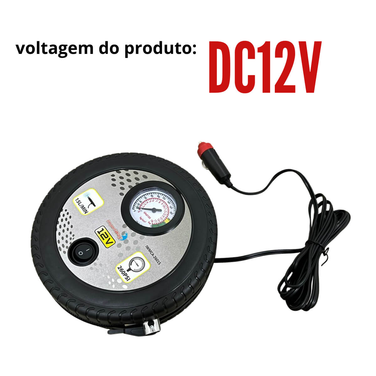 Mini Compressor de Ar Automotivo 12V 260PSI 15L/MIN ImportWay IWMCA26015