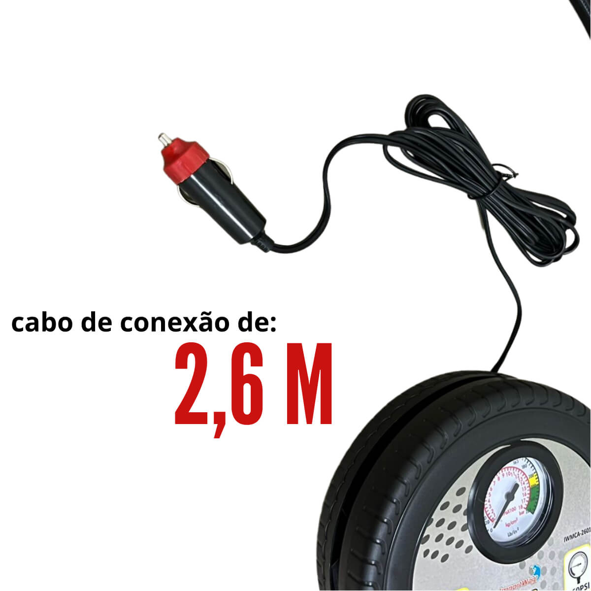 Mini Compressor de Ar Automotivo 12V 260PSI 15L/MIN ImportWay IWMCA26015