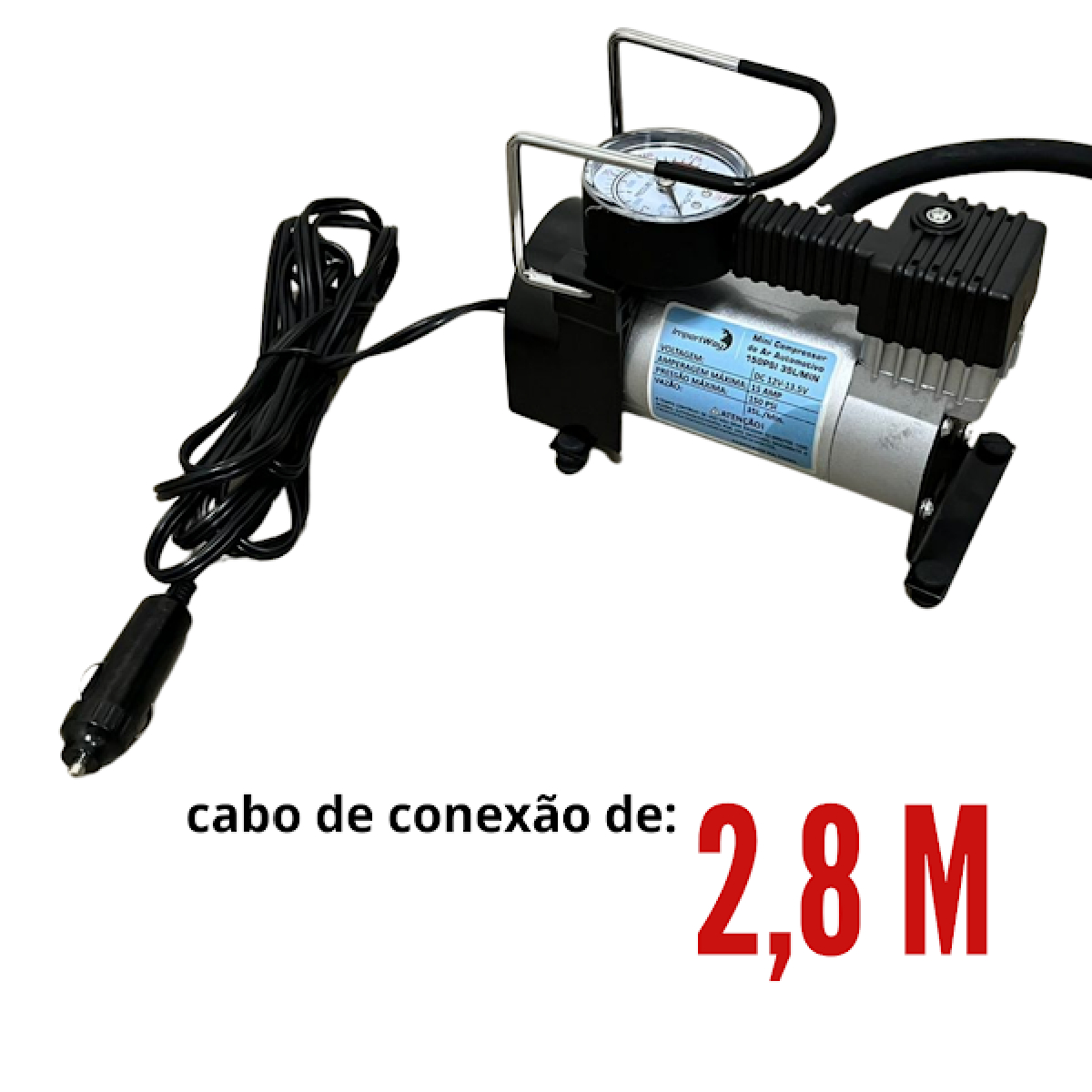 Mini Compressor de Ar Automotivo 150psi 35L/min 12V Importway - IWMCA15035