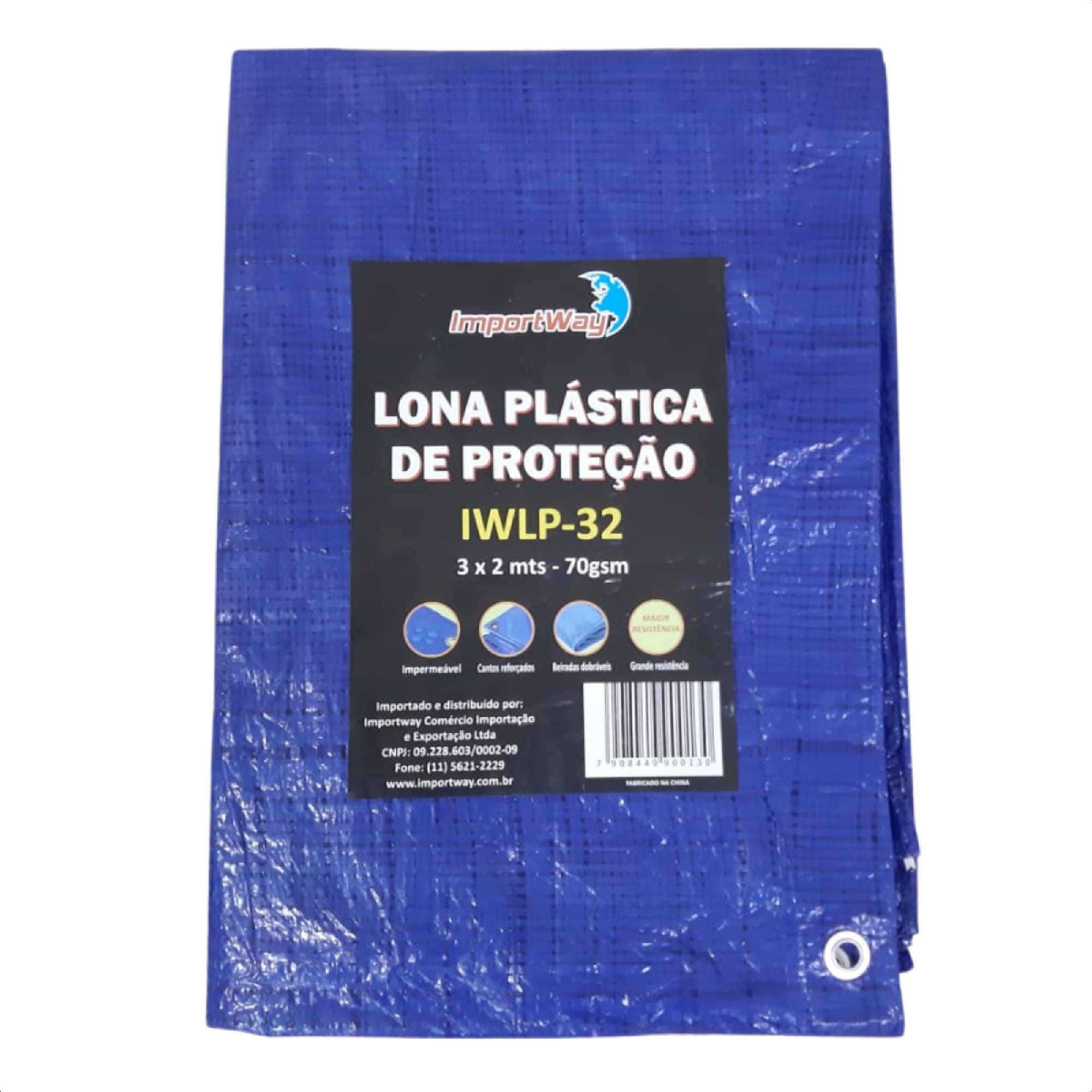Lona Plástica Encerado Polietileno Impermeável Fio Sintético Multiuso 3mx2m Azul Importway IWLP32