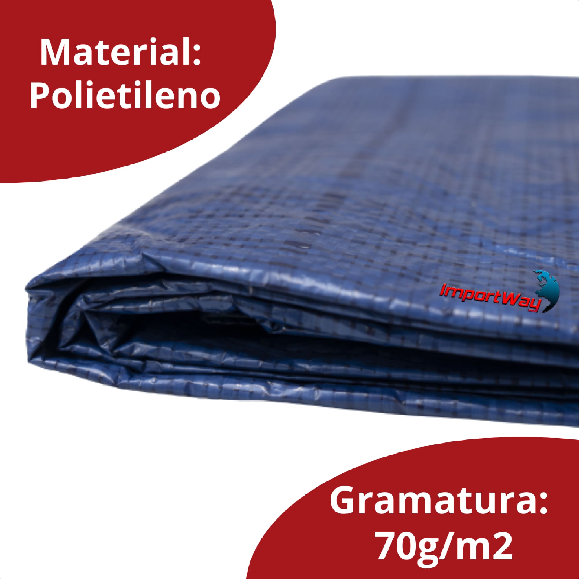 Lona Plástica Encerado Polietileno Impermeável Fio Sintético Multiuso 3mx2m Azul Importway IWLP32