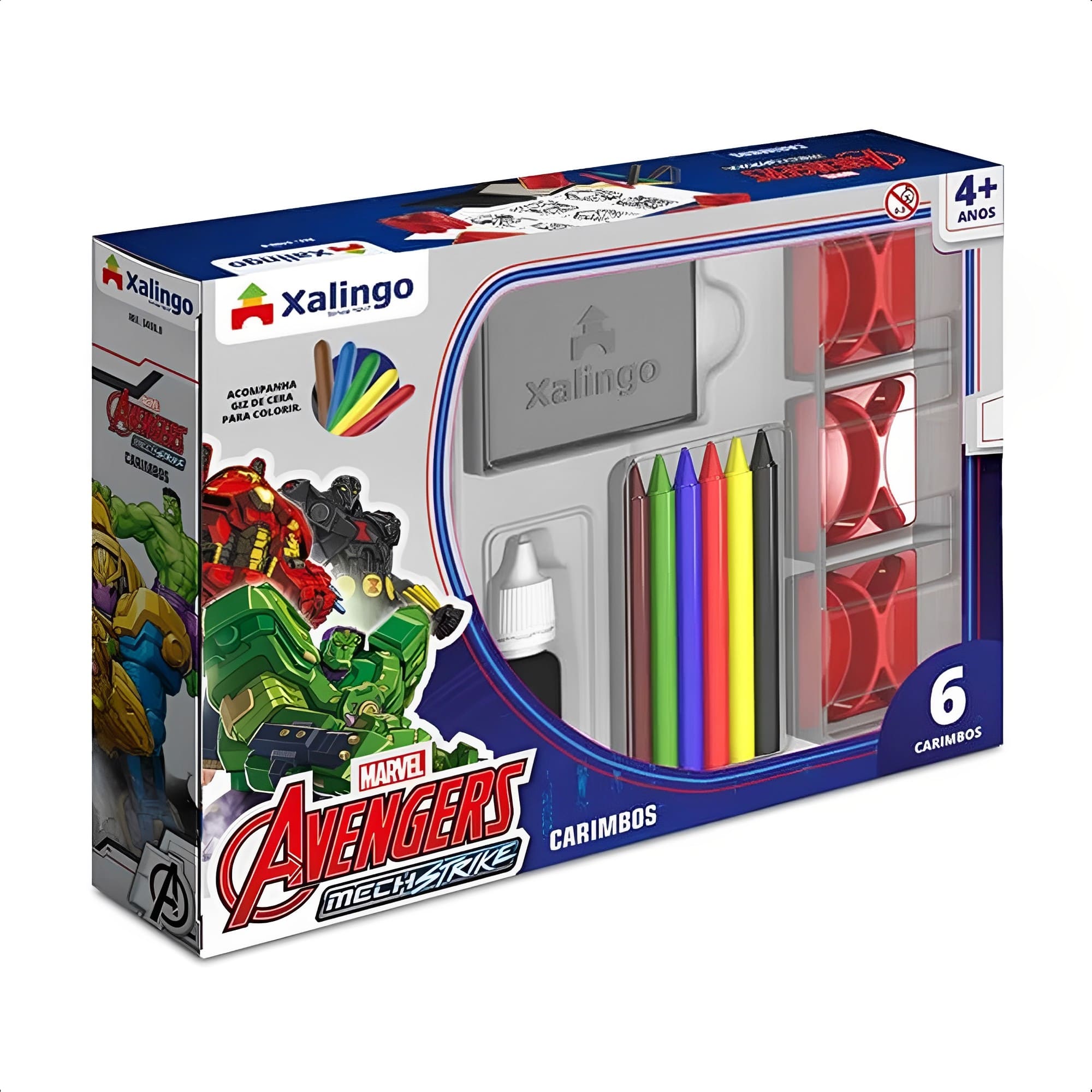 Jogo de Carimbos Avengers Mech Strike Vingadores c/ Tinta e Giz de Cera Xalingo - 54009