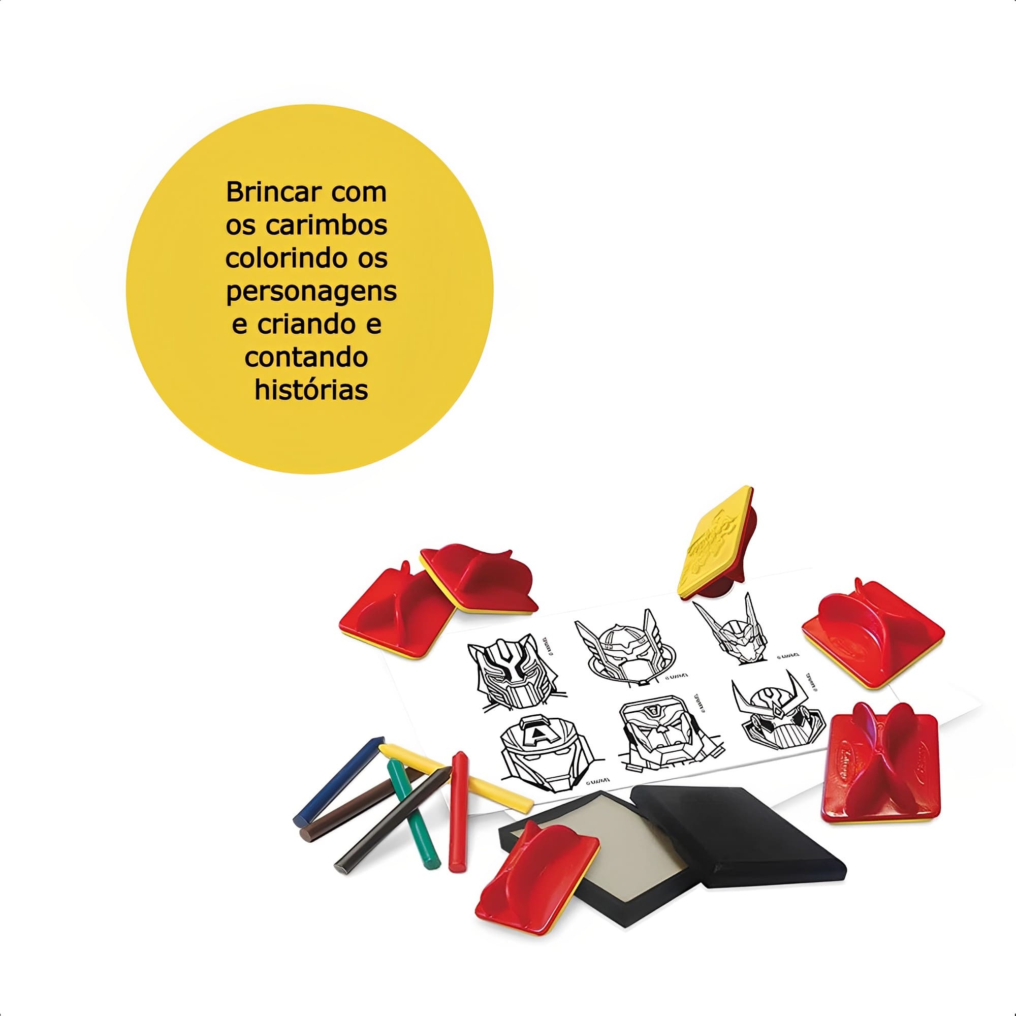 Jogo de Carimbos Avengers Mech Strike Vingadores c/ Tinta e Giz de Cera Xalingo - 54009