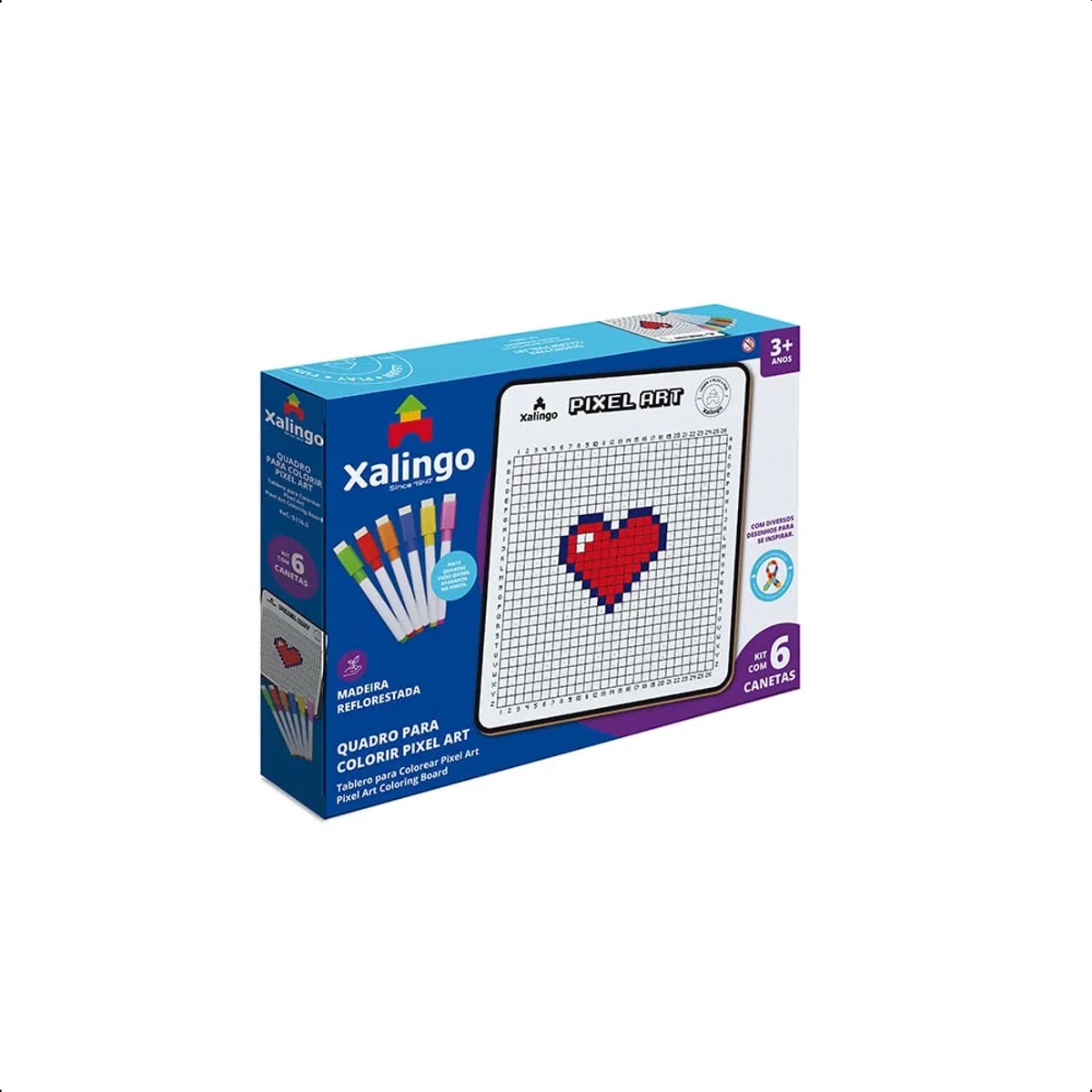 Quadro Pixel Art para Colorir com 6 Canetas a Partir de 3 Anos TDAH Xalingo - 51165