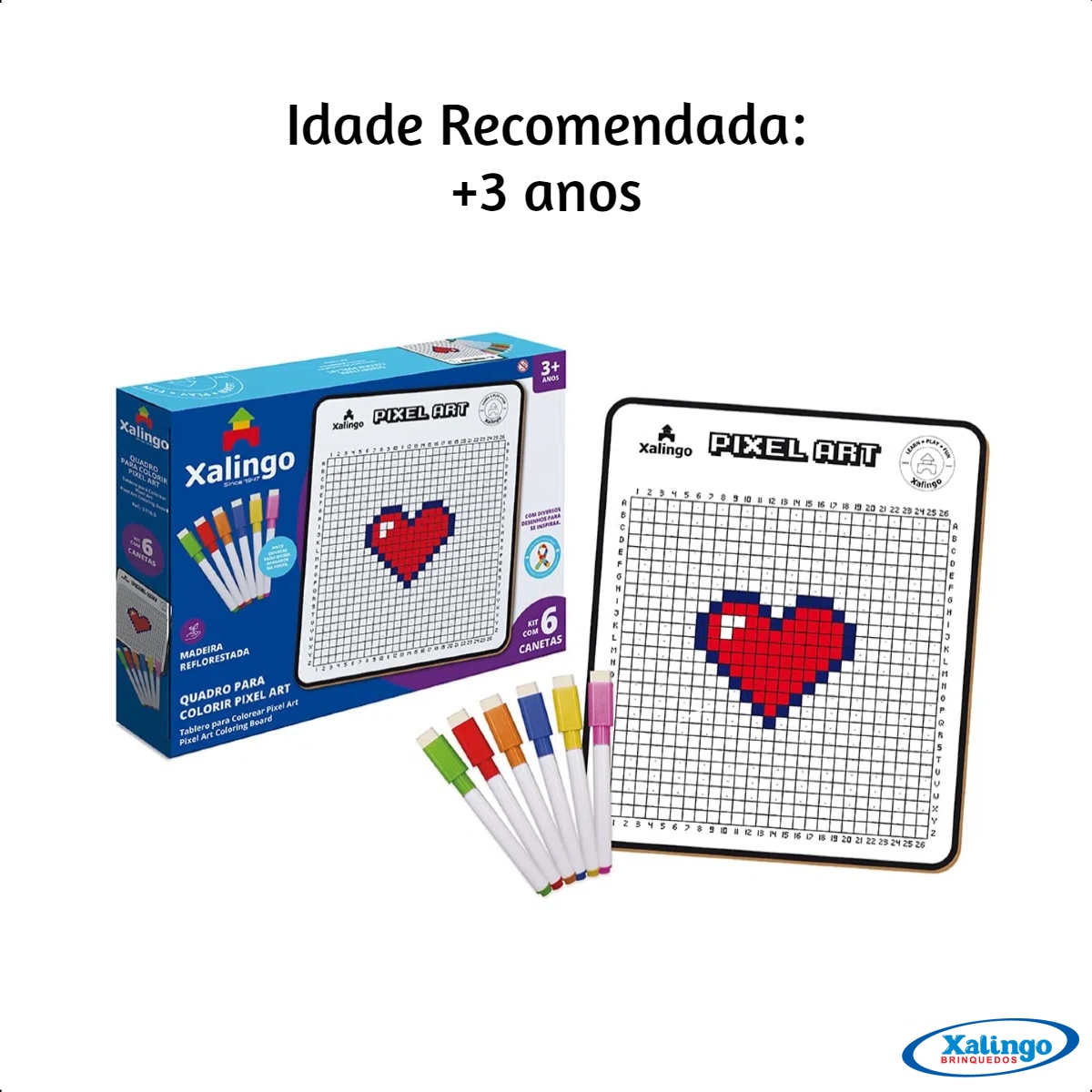 Quadro Pixel Art para Colorir com 6 Canetas a Partir de 3 Anos TDAH Xalingo - 51165
