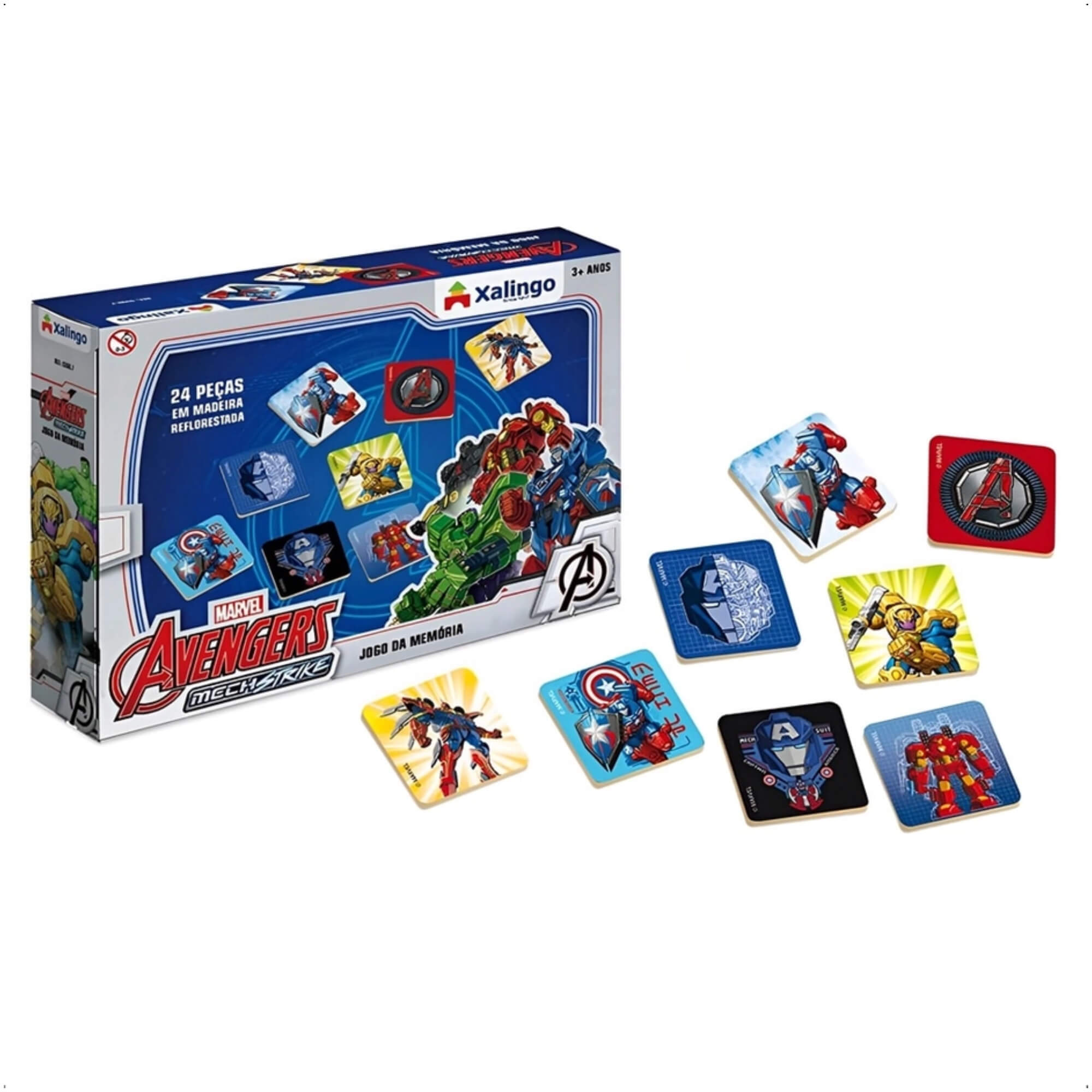 Jogo Da Memória Infantil Avengers Mech Strike Raciocínio e Memorização 24 Peças +3 Anos Brinquedo Xalingo - 53987
