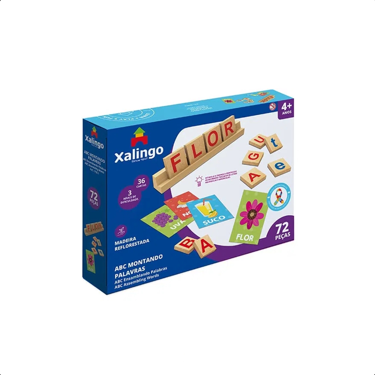 Brinquedo Infantil ABC Montando Palavras TDAH com 72 Peças a Partir de 4 anos Xalingo - 17321
