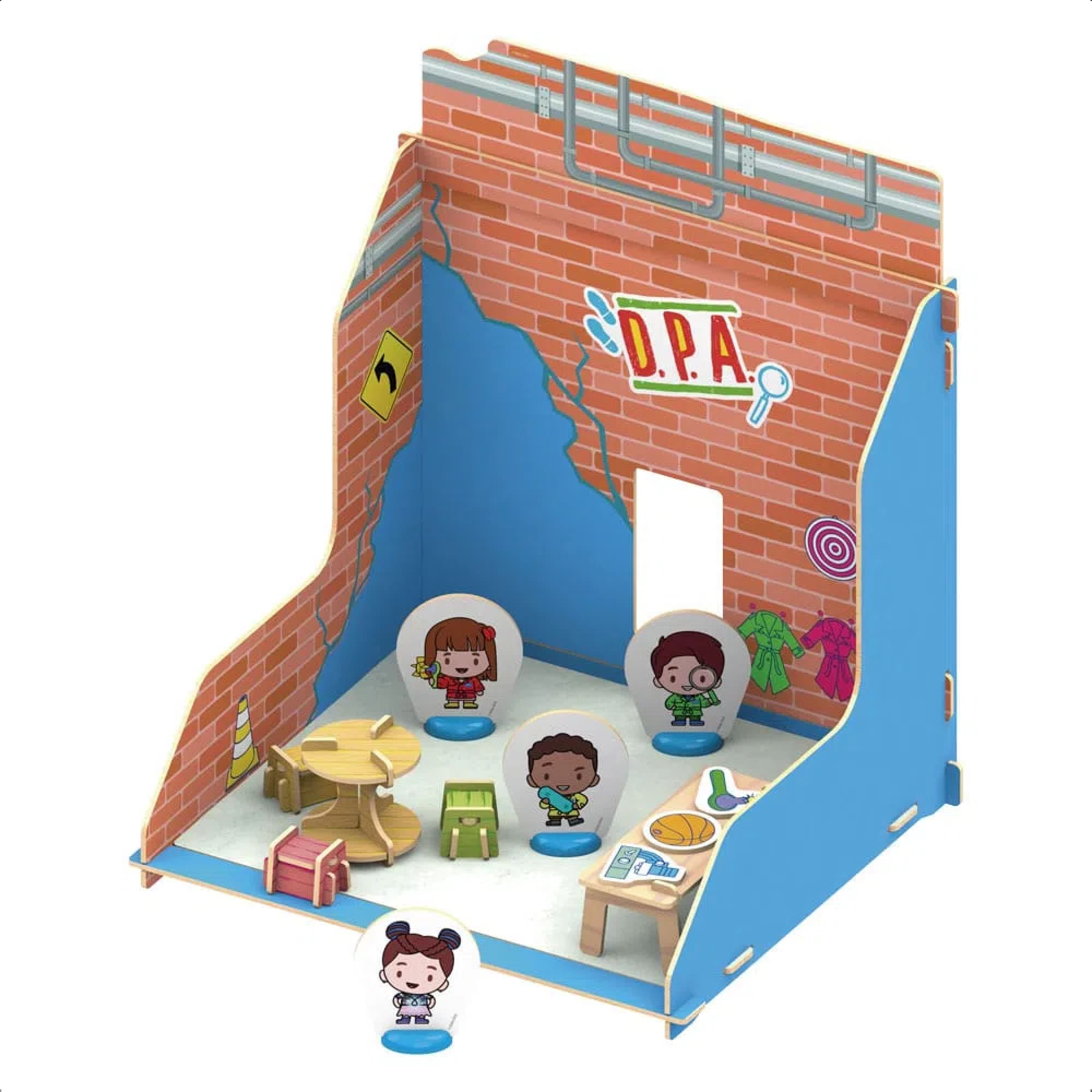 Quebra-Cabeça 3D Playset D.P.A Prédio Azul 41 Peças Madeira +3 Anos Brinquedo Xalingo -55098